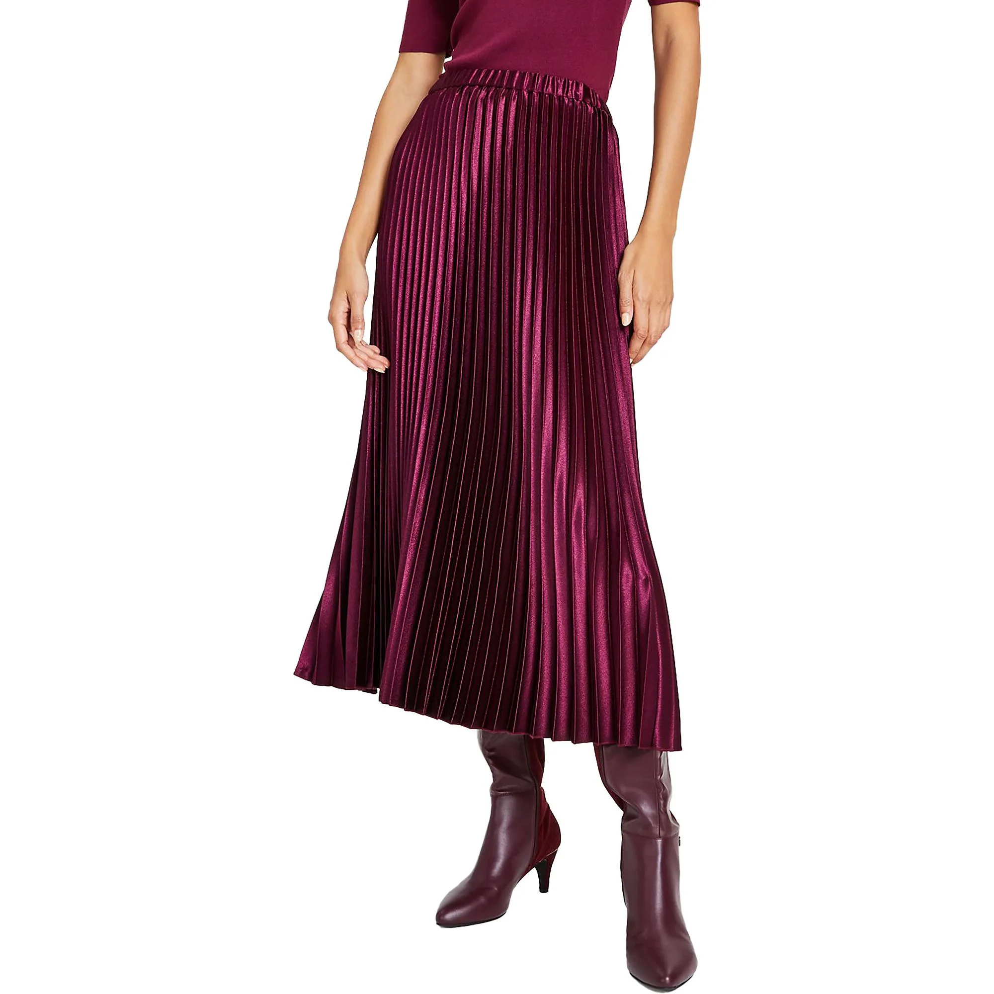 Womens Shimmer Long Pleated Skirt