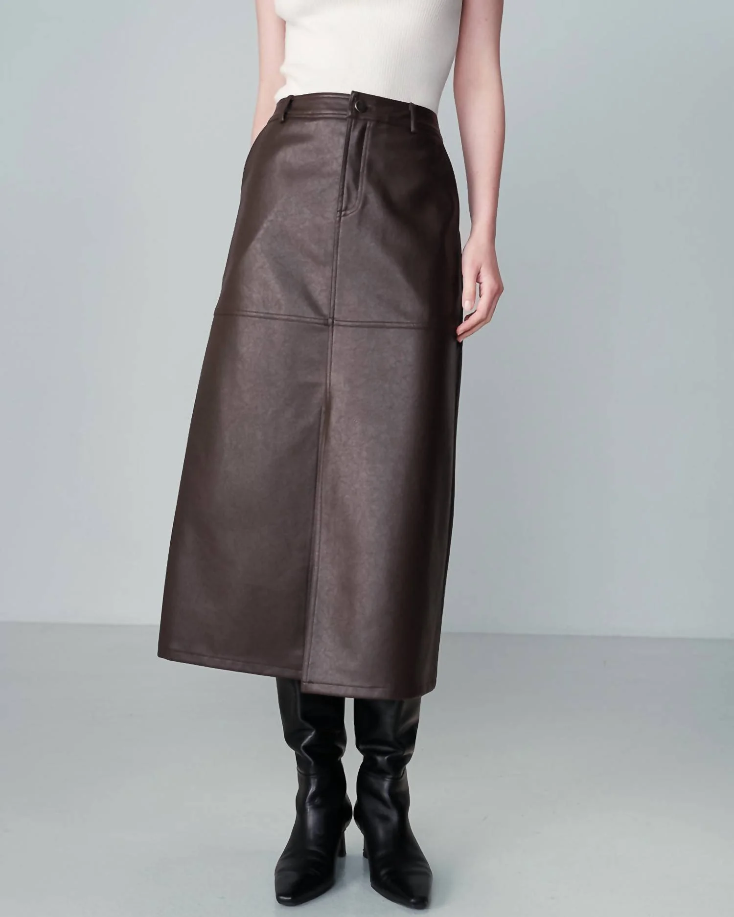 Nory Pleather Skirt In Chocolate