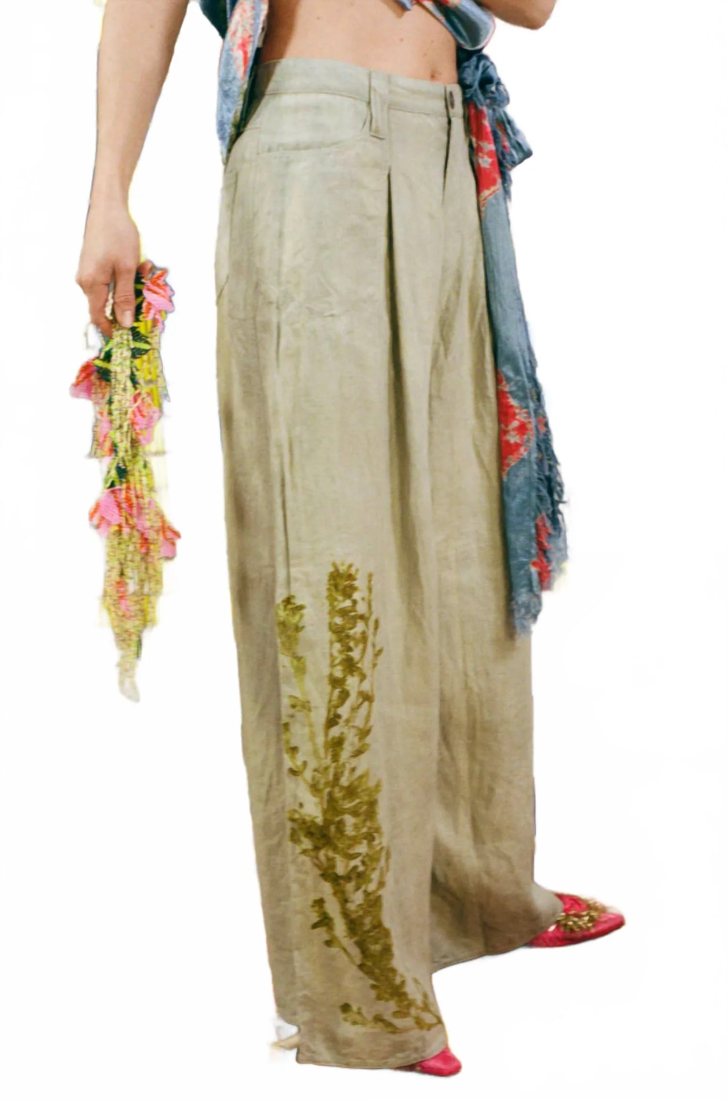 Llama Fruit Hemp With Pericon Flower Cargo Pants In Beige