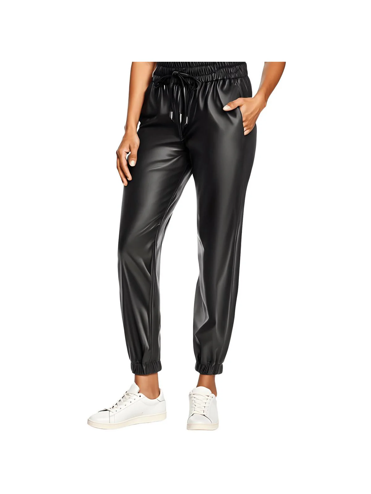 Womens Faux Leather Smocked Jogger Pants