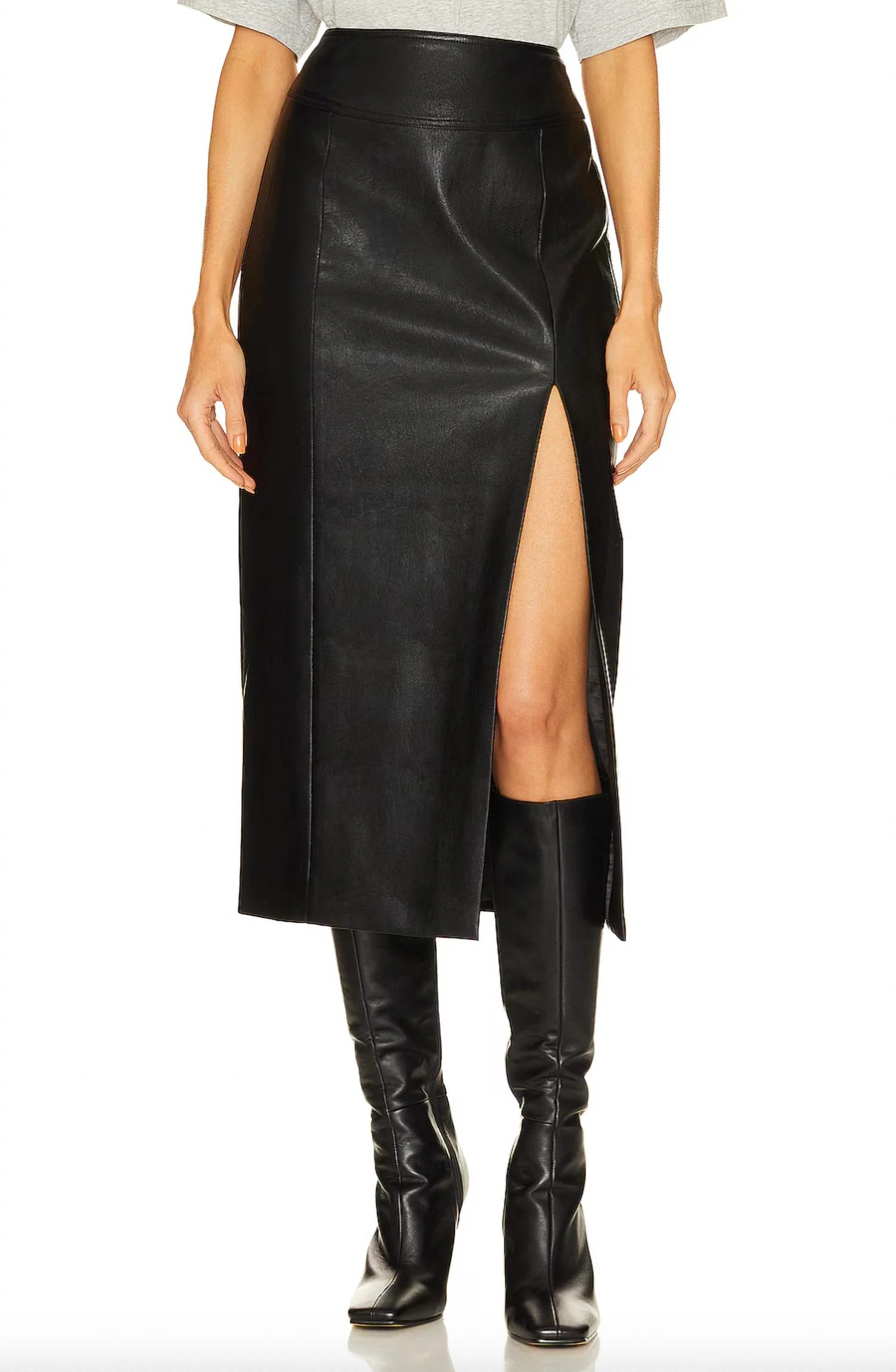 Dante Faux Leather Midi Skirt In Black