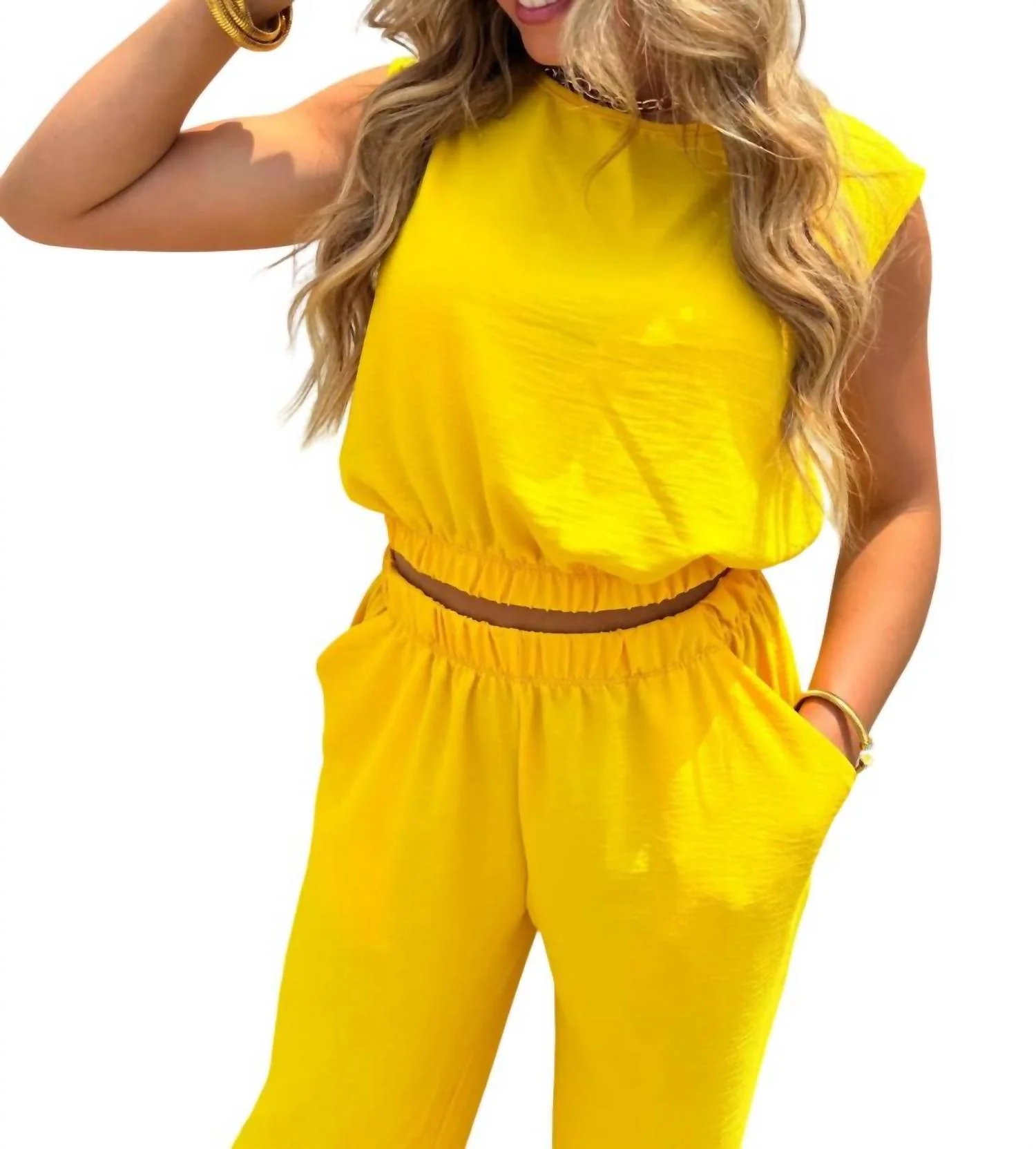 Women's Two Piece Pant Set In Yellow