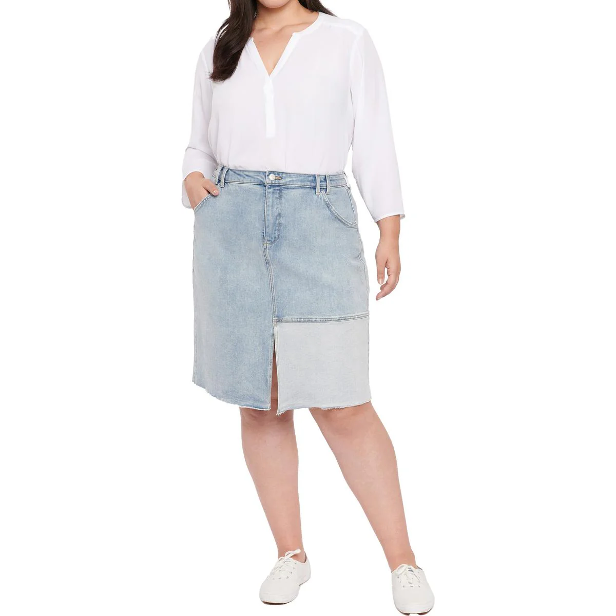 Plus Womens Patchwork Denim Denim Skirt