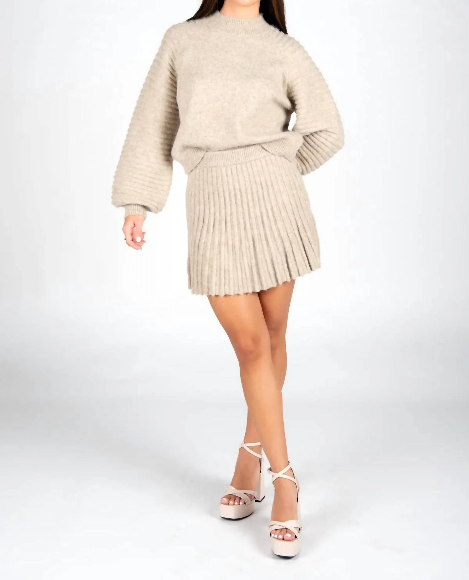 Farrah Sweater Skirt In Heathered Oat