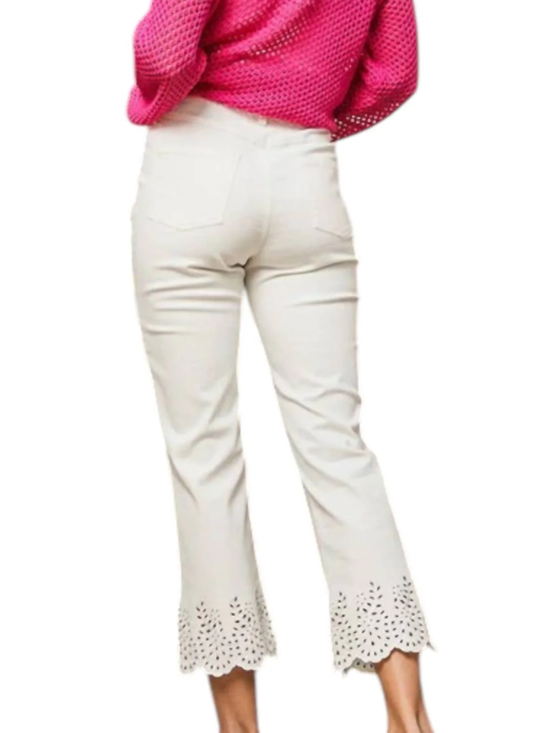 Perforated Scallop Edge Pants In White