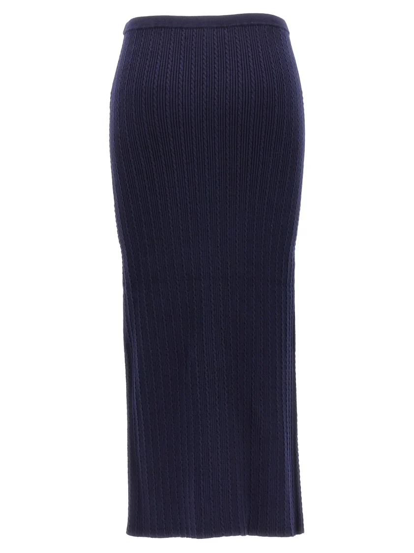 Ribbed Knit Midi Skirt With Elastic Waistband