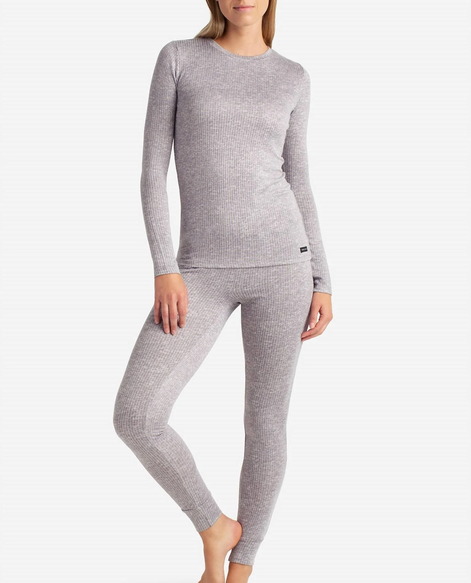 Ribbed Hacci Crew Neck Layering Set With Leggings In Sleet Heather