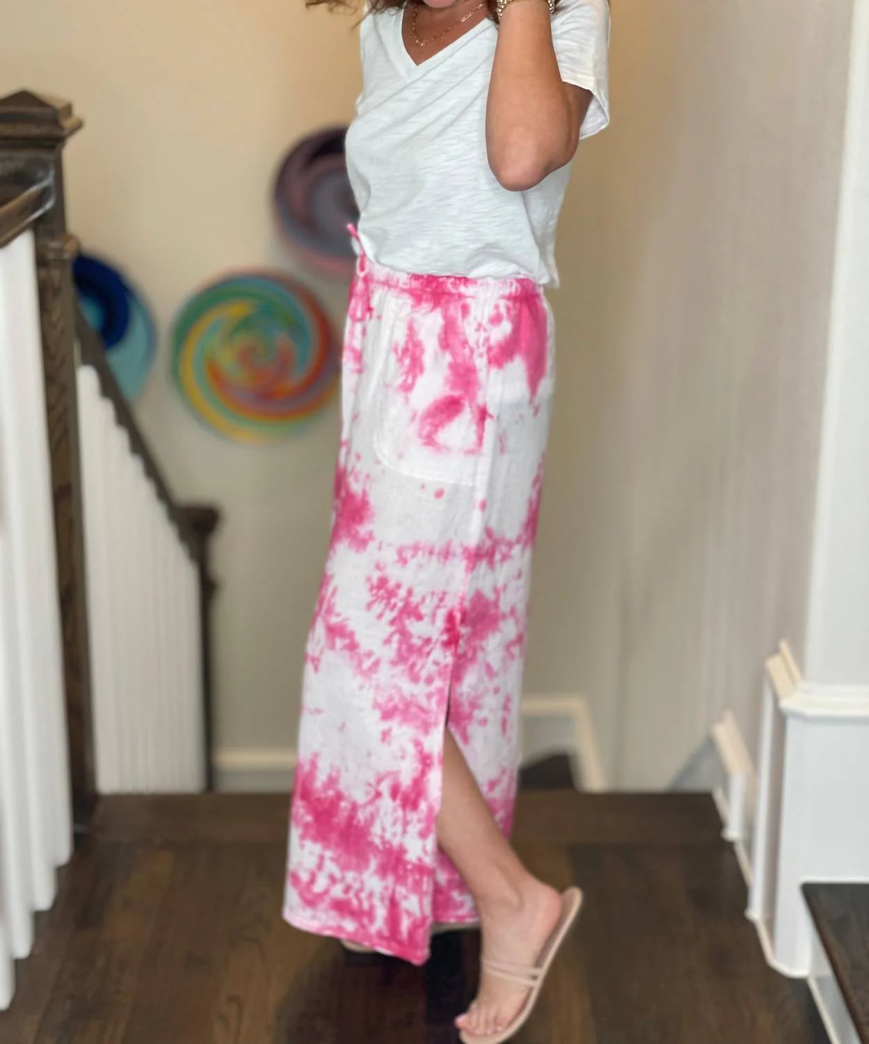 Long Linen Skirt In Petal Tie Dye