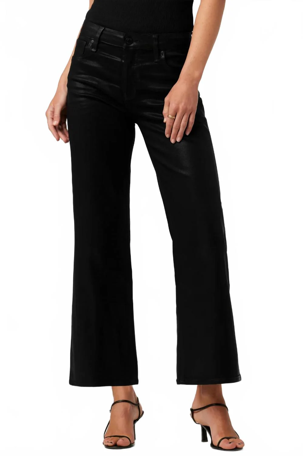 Rosie High Rise Wide Leg Ankle Jeans In Coated Black