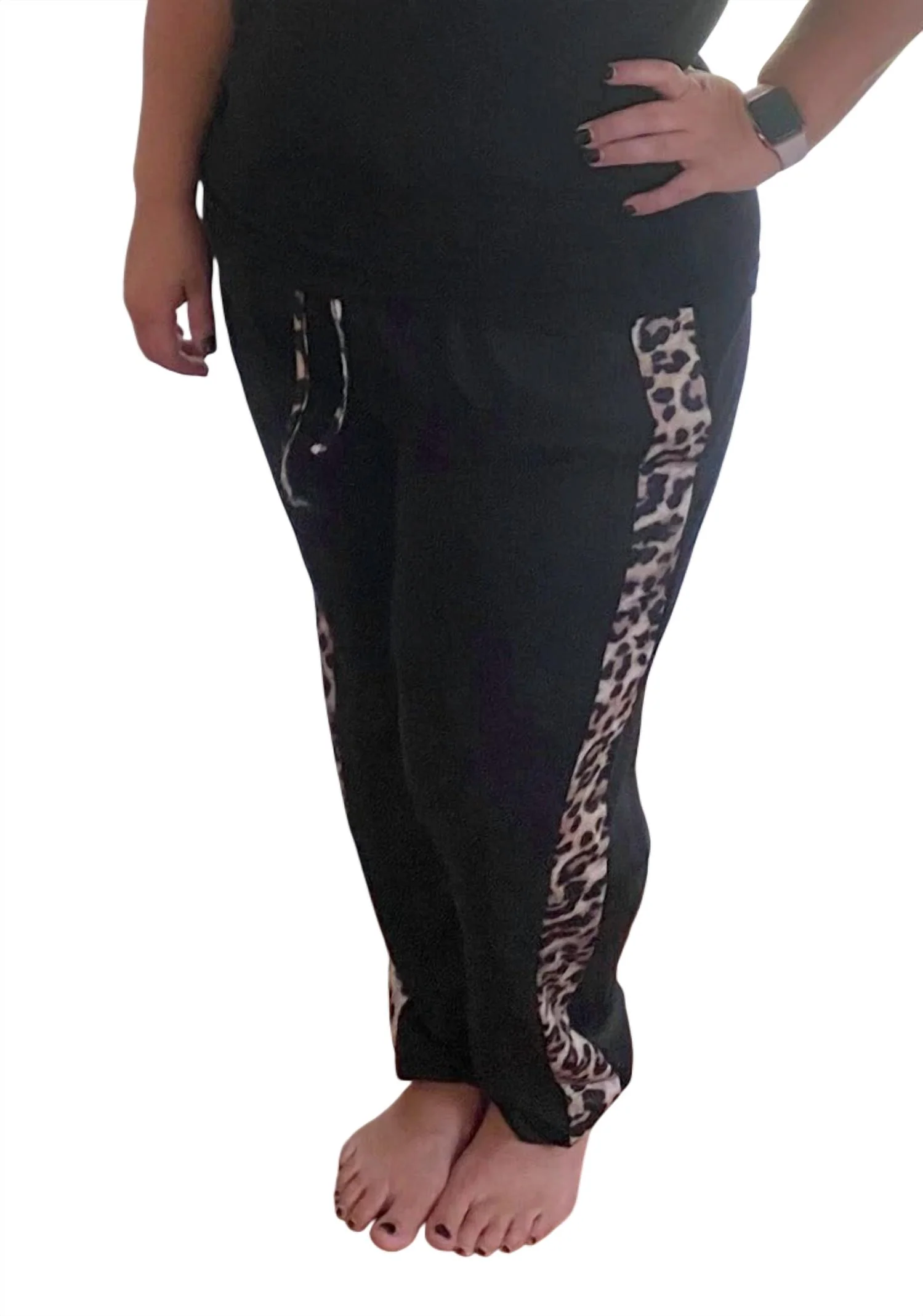 Leopard Trimmed Jogger In Black