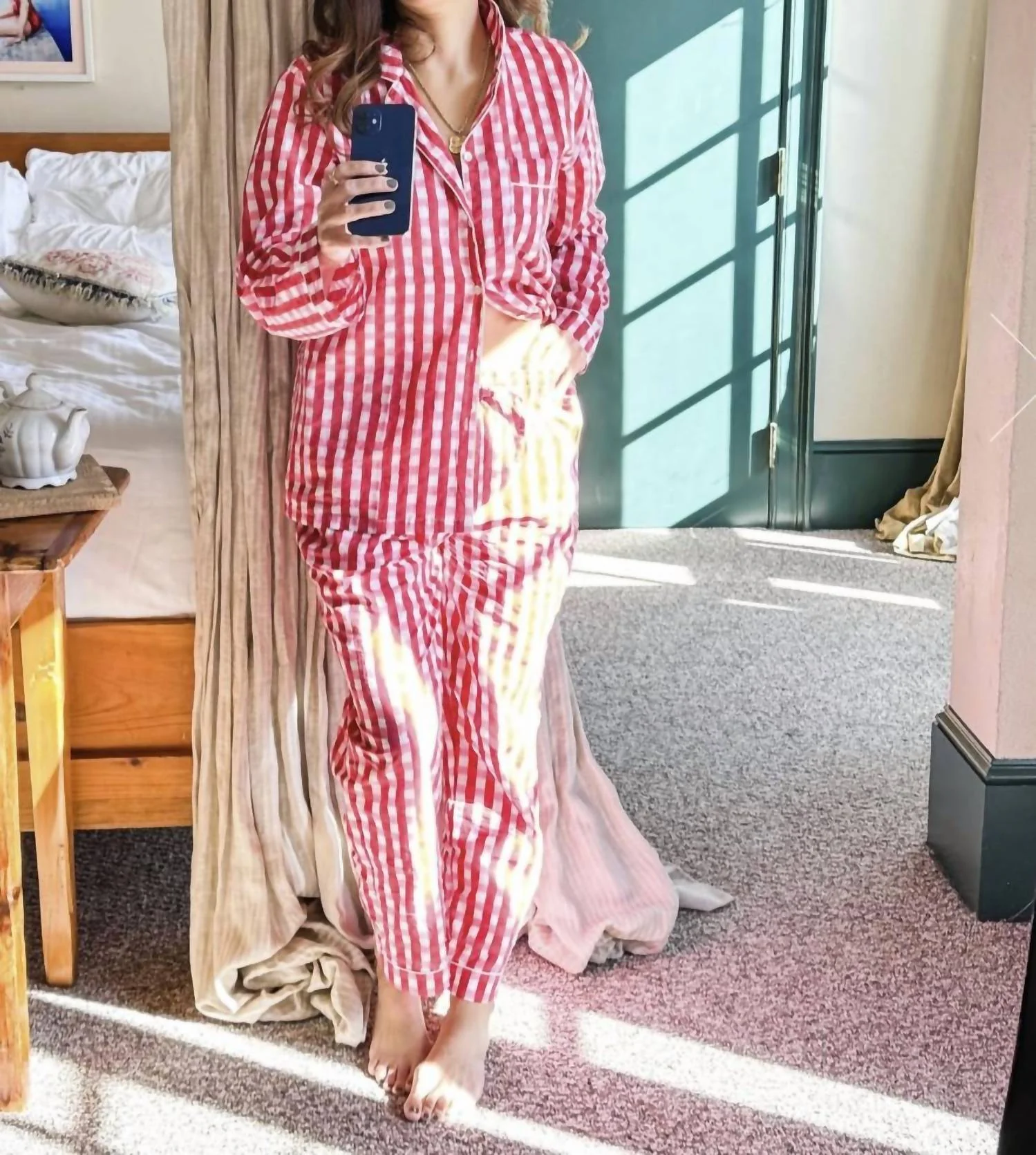 Evermore Pajama Set In Pink And Red