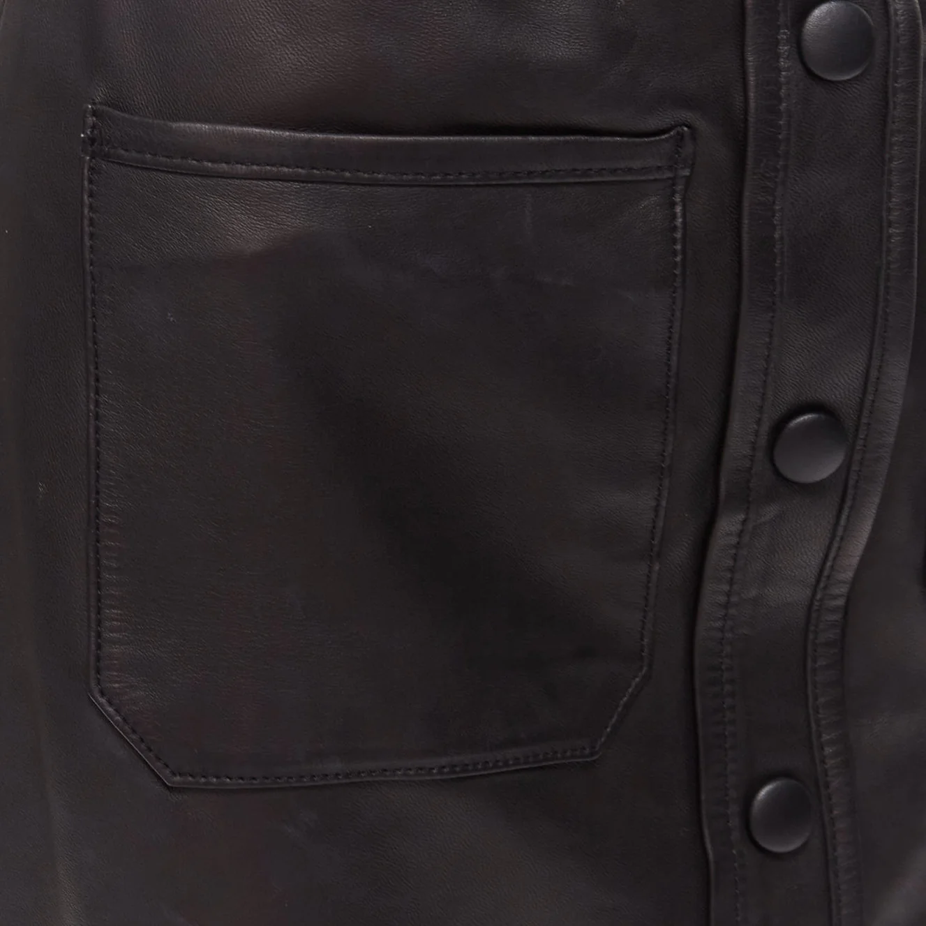 Frame lambskin leather snap button patch pocket mini skirt