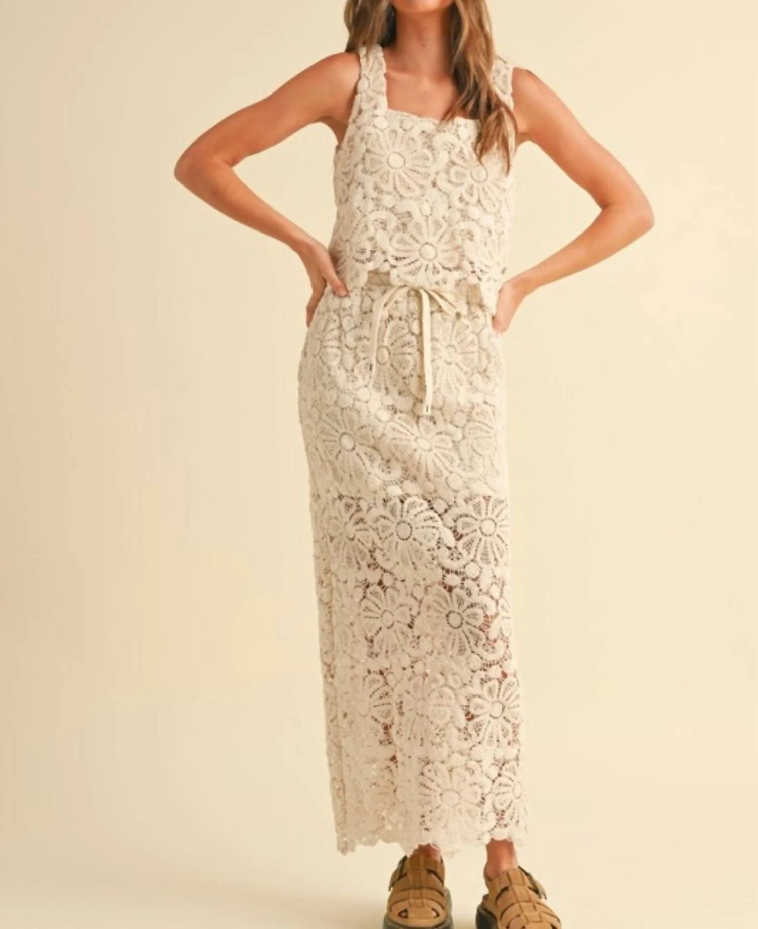 Sweet Melody Crochet Skirt In Beige