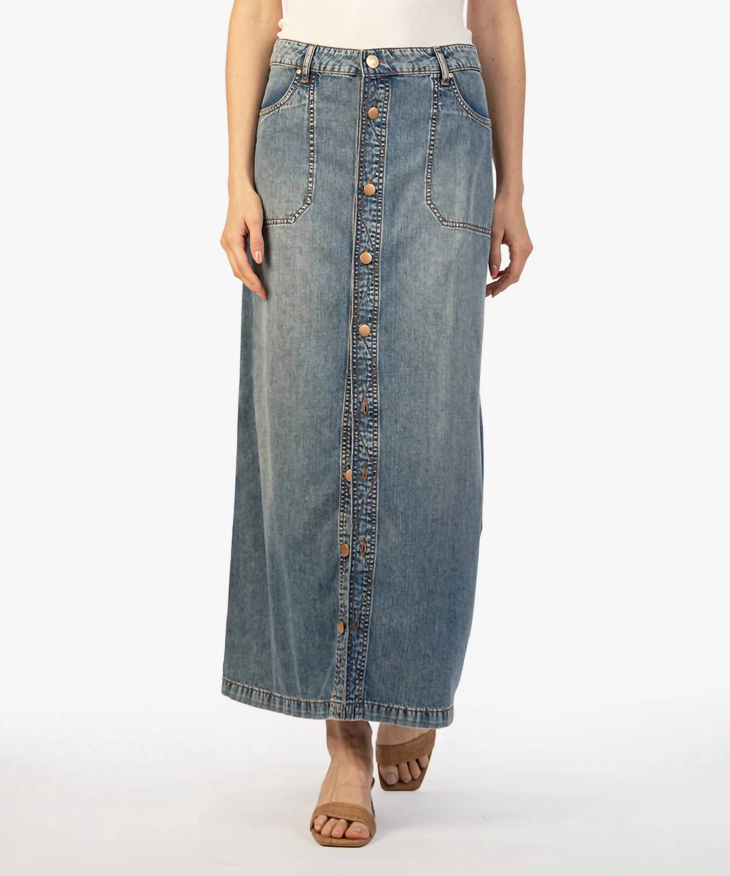 Liora Maxi Skirt In Washed Denim