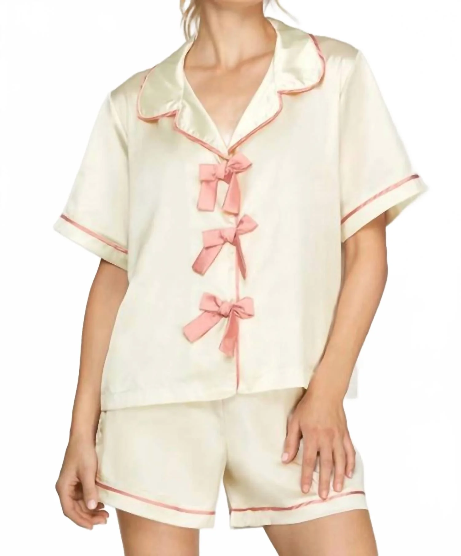 Satin Bow Pajama In Cream
