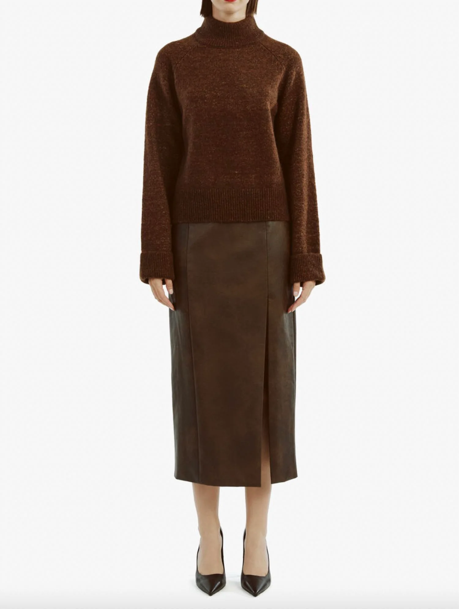 Dante Faux Leather Midi Skirt In Dark Chocolate