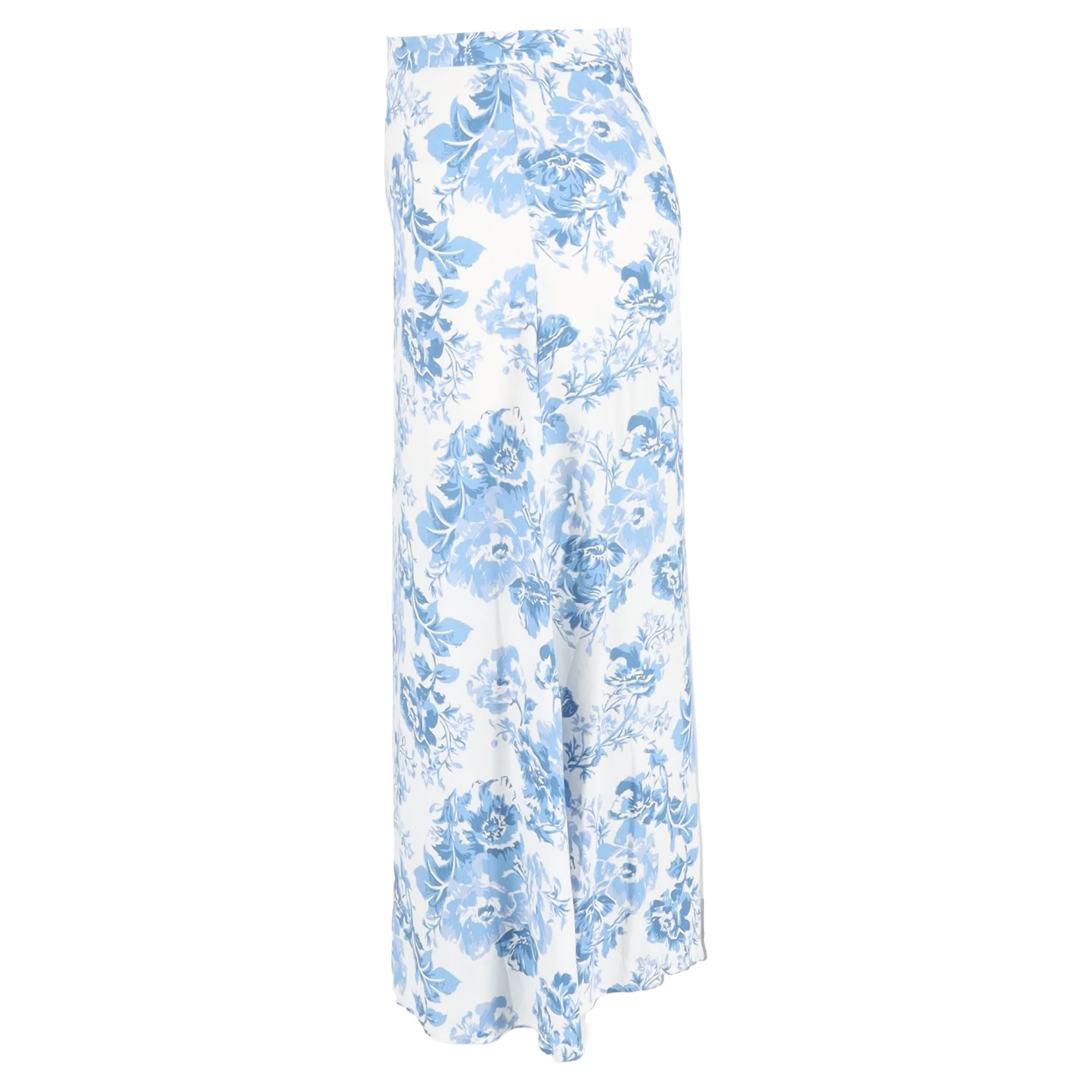 Reformation Floral Print Midi Skirt in Blue Viscose