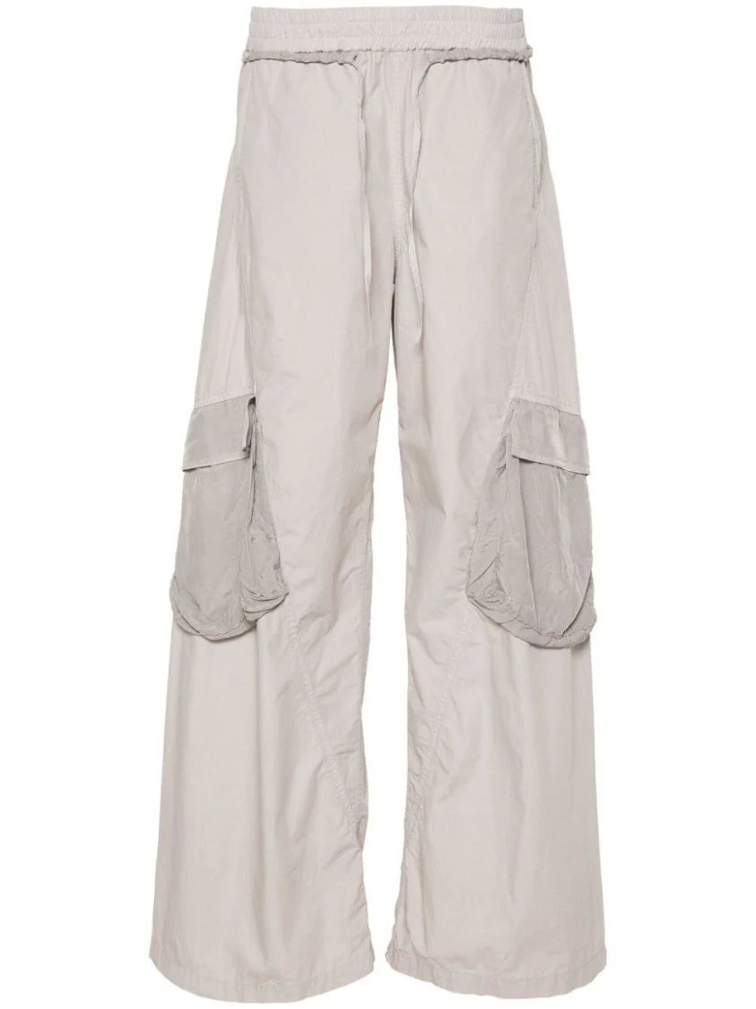 Grey Cotton Shell Trousers With Logo