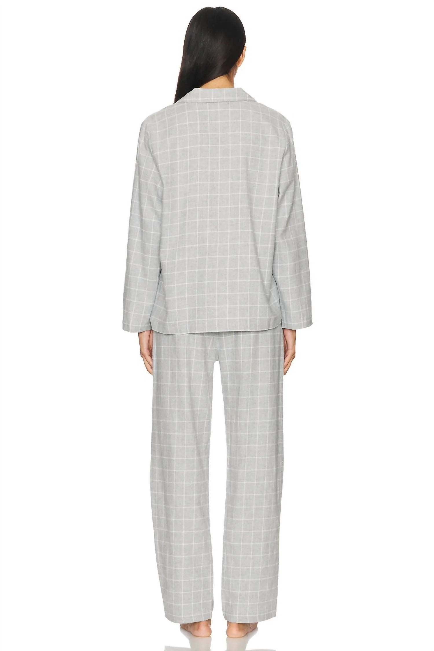 Flannel Long Pj Set In Winter Check Heather Grey