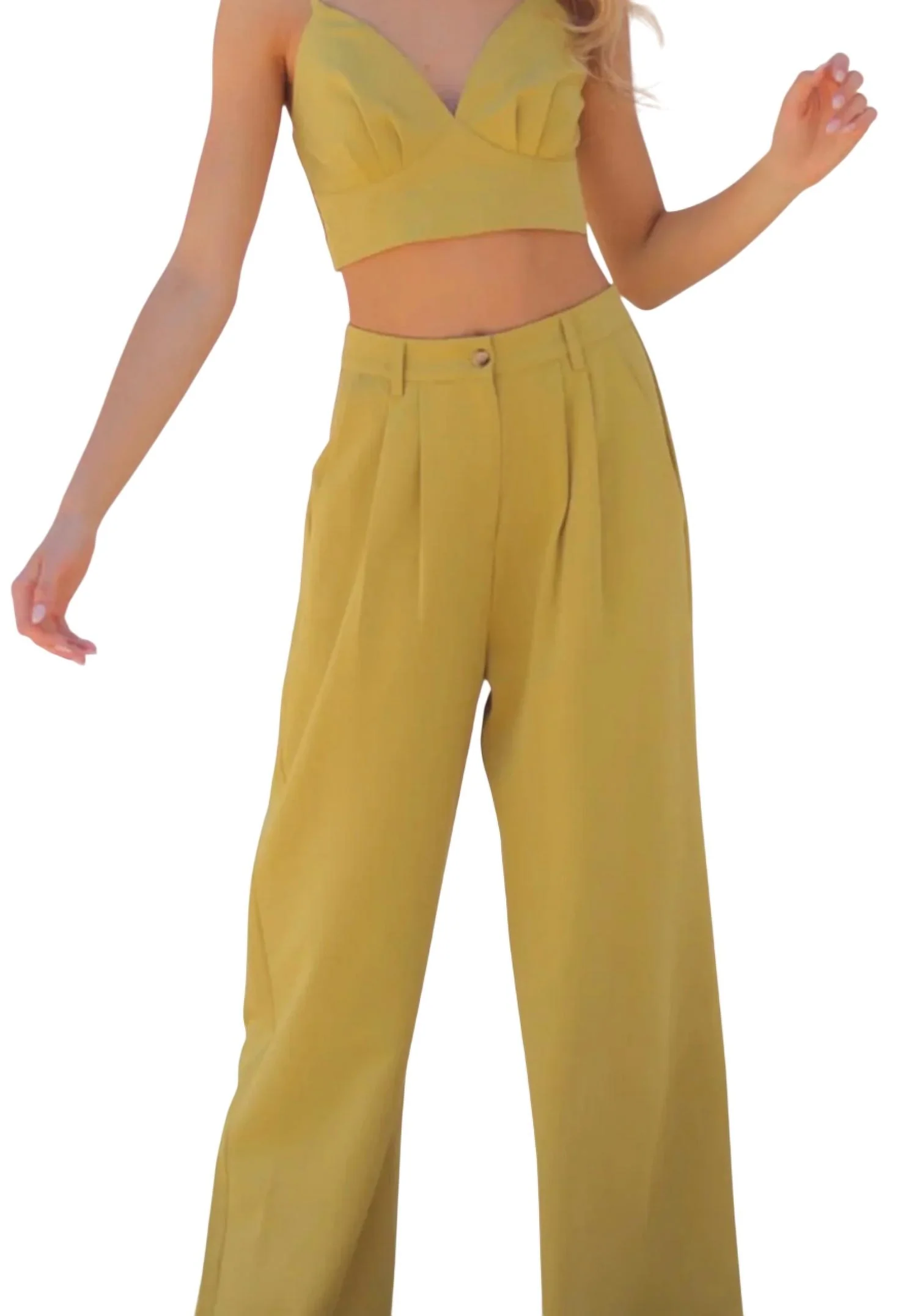 Bra And Pant Set In Lime Green