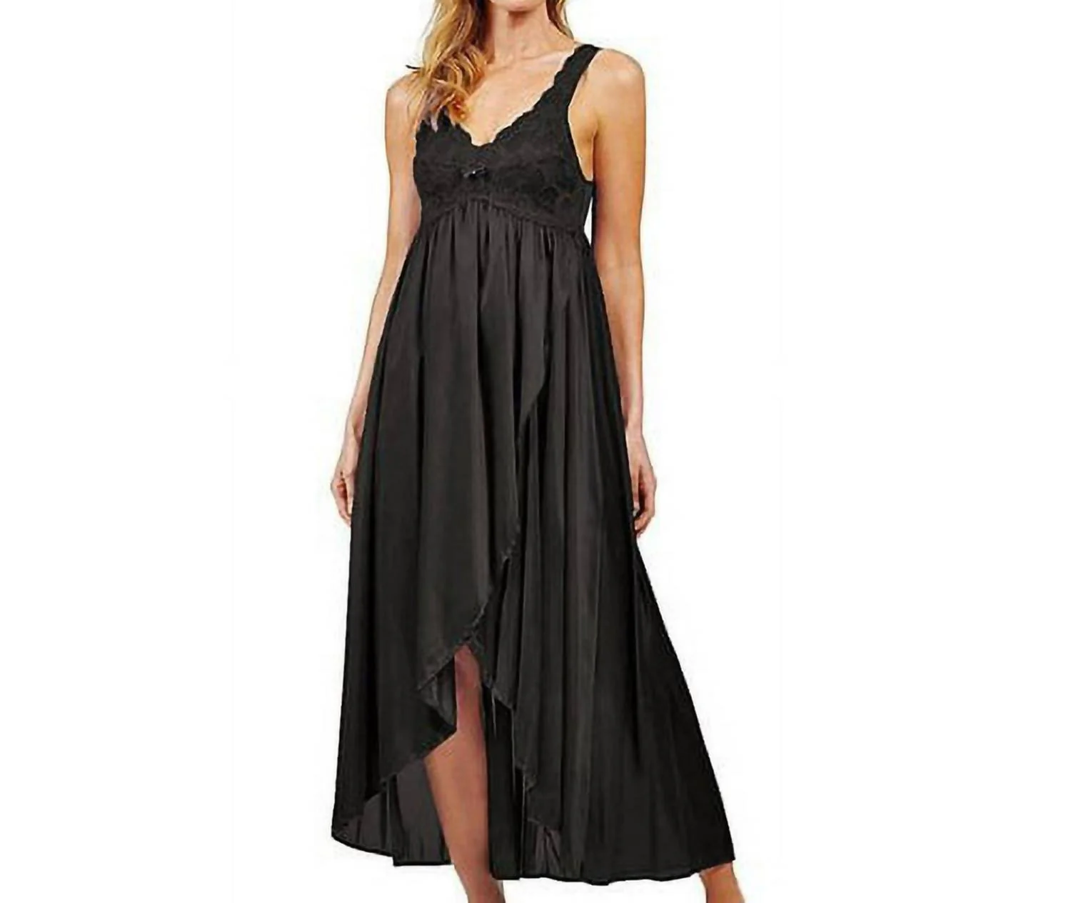 Silhouette Nylon Tricot Hi-Low Gown In Black