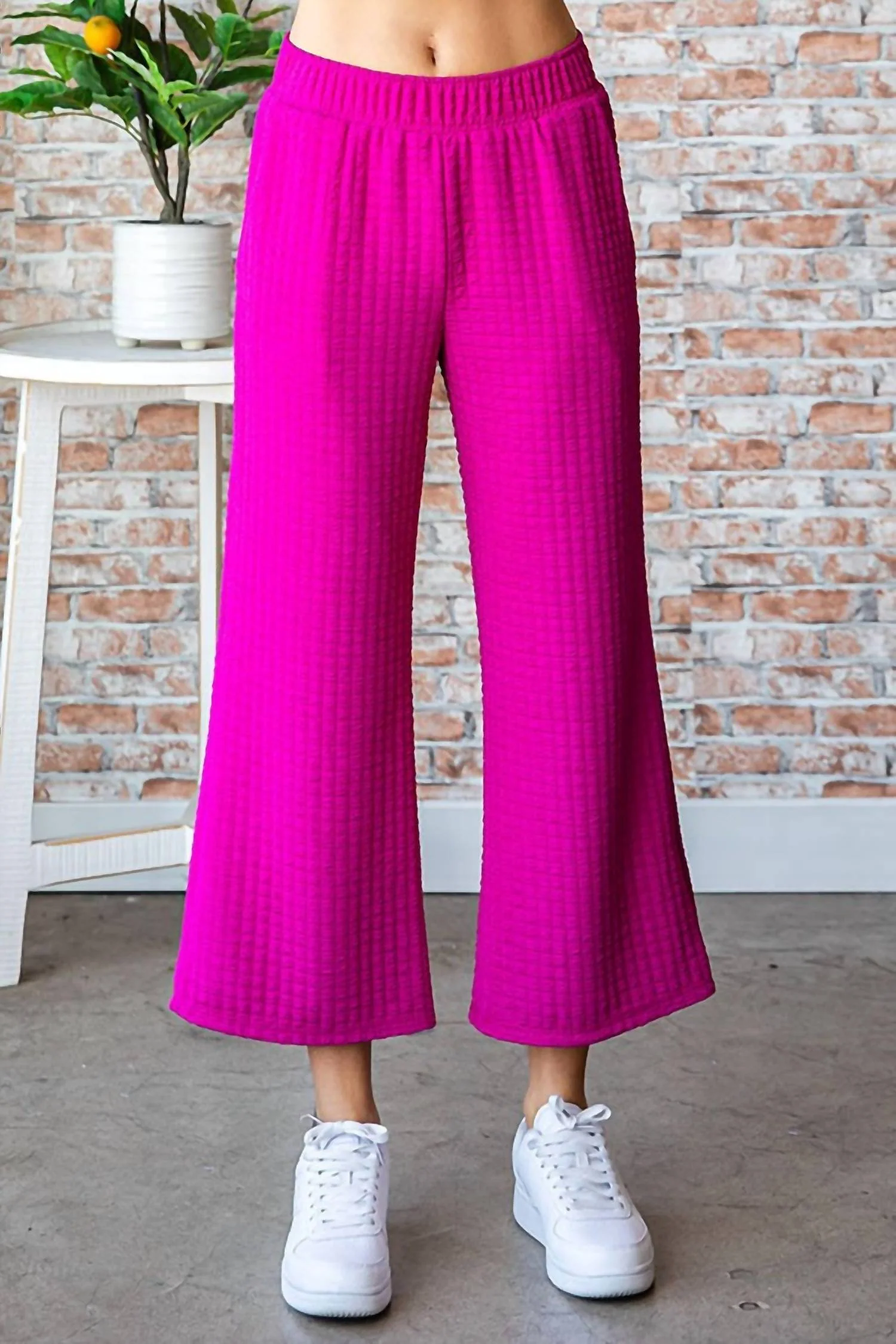 Textured Palazzo Pants In Pink