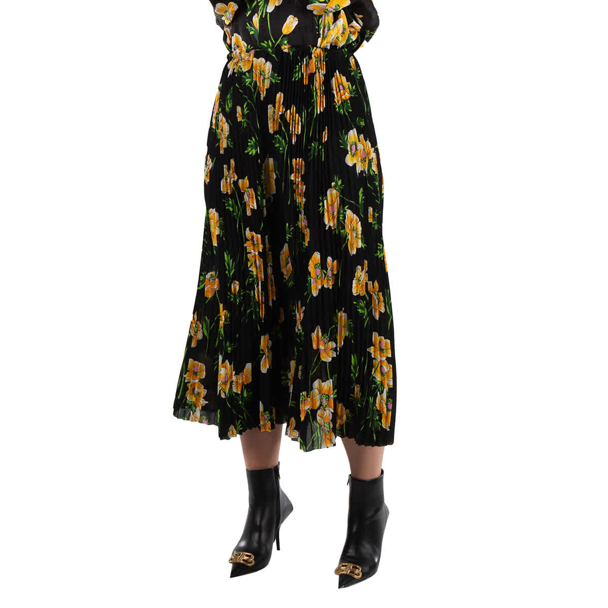 Balenciaga Floral Pleated Midi Skirt