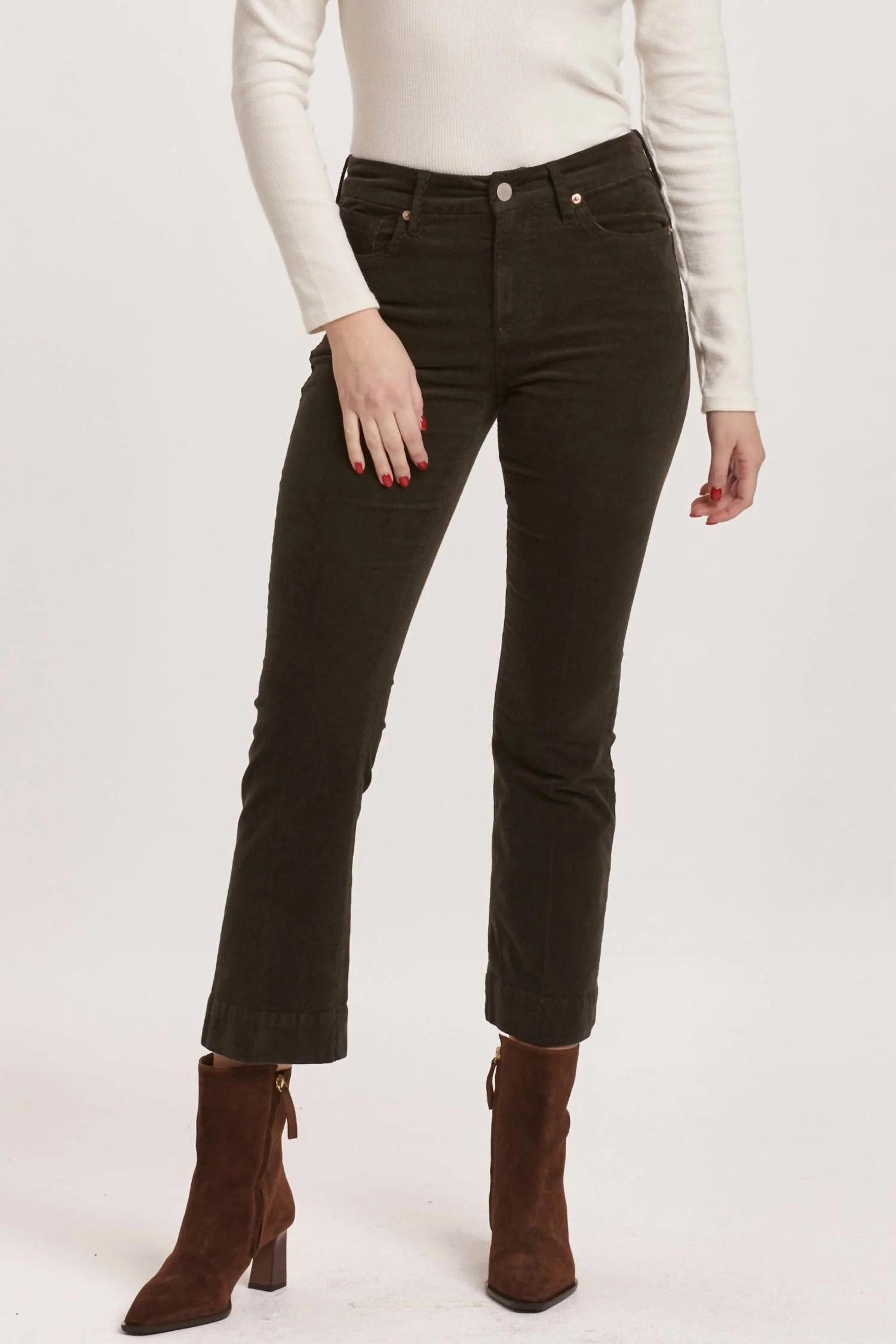 Jeanne Mid Rise Cropped Flare Pants In Forest Pine