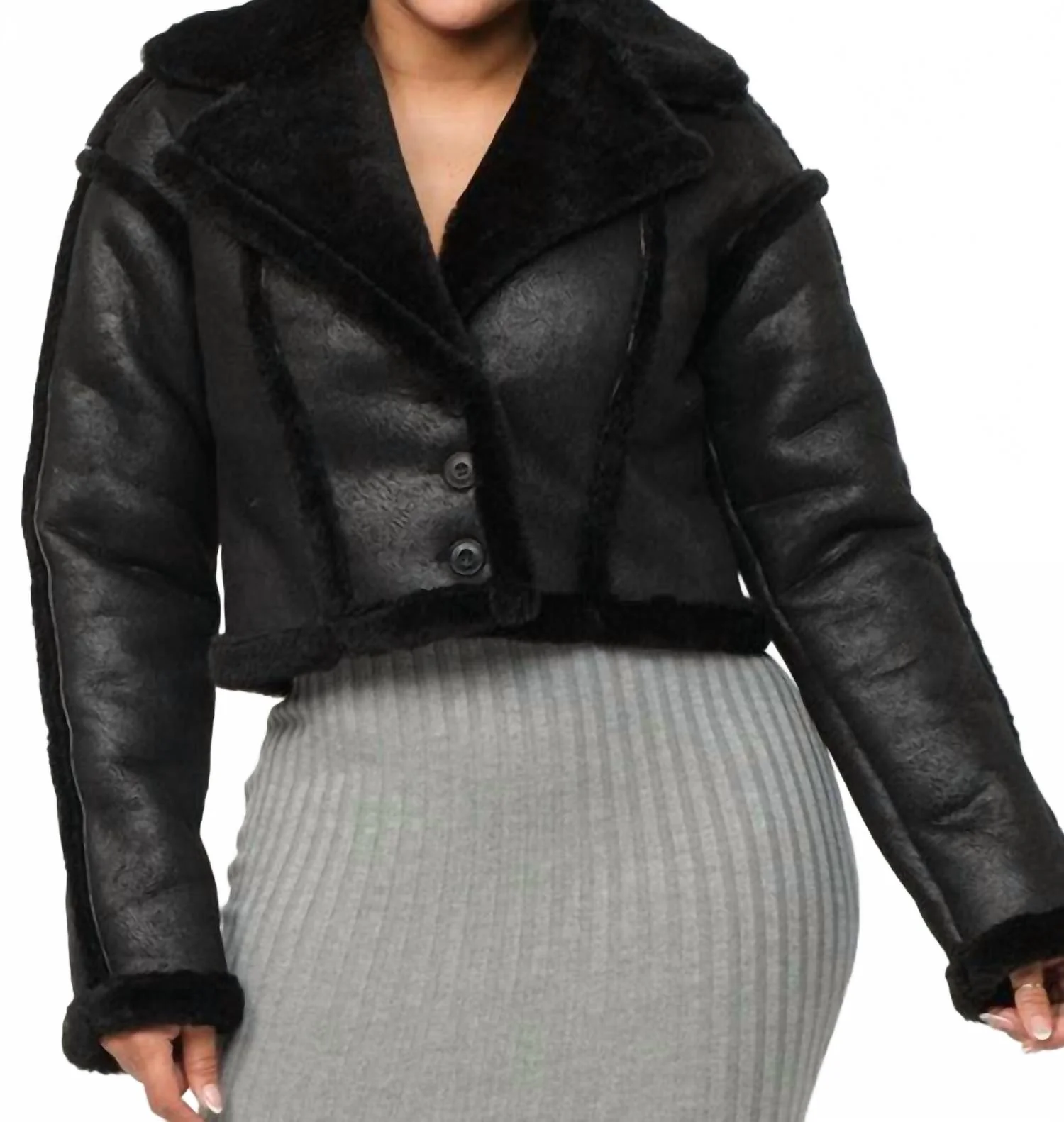 Faux Suede Moto Jacket In Black