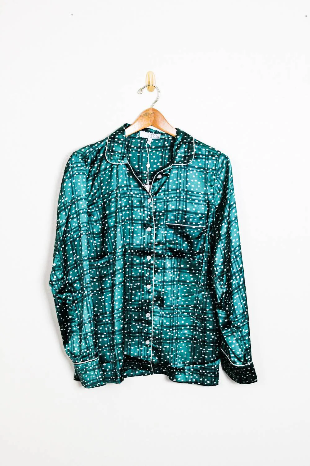 Women's Satin Pj Set In Emerald Plaid