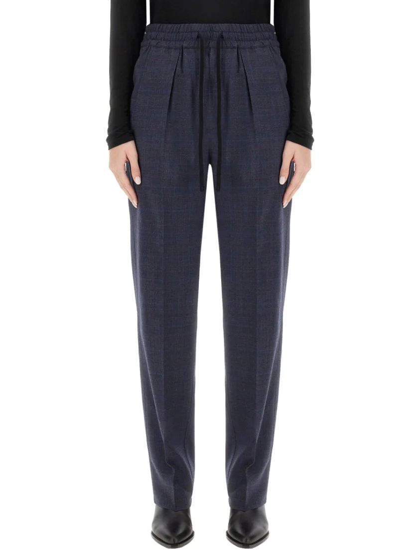 Tailored Wool Blend Pants With Subtle Check Pattern