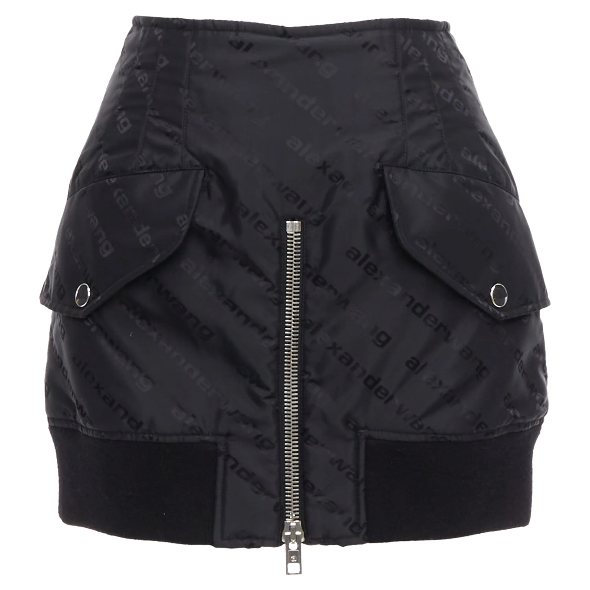 Alexander Wang Logo Print Deconstructed Bomber Nylon Mini Skirt