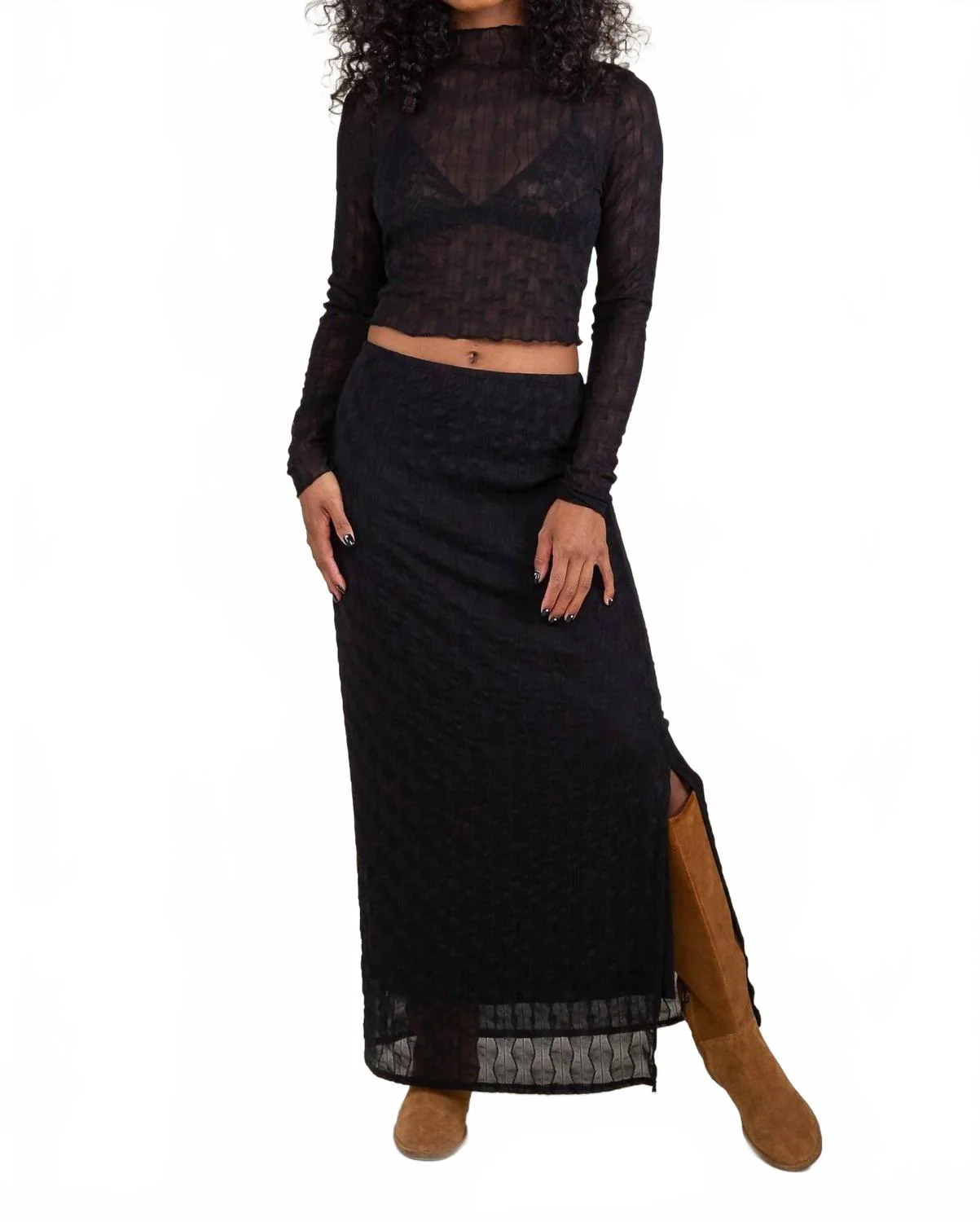 Jacquard Mesh Maxi Skirt - Plus In Black