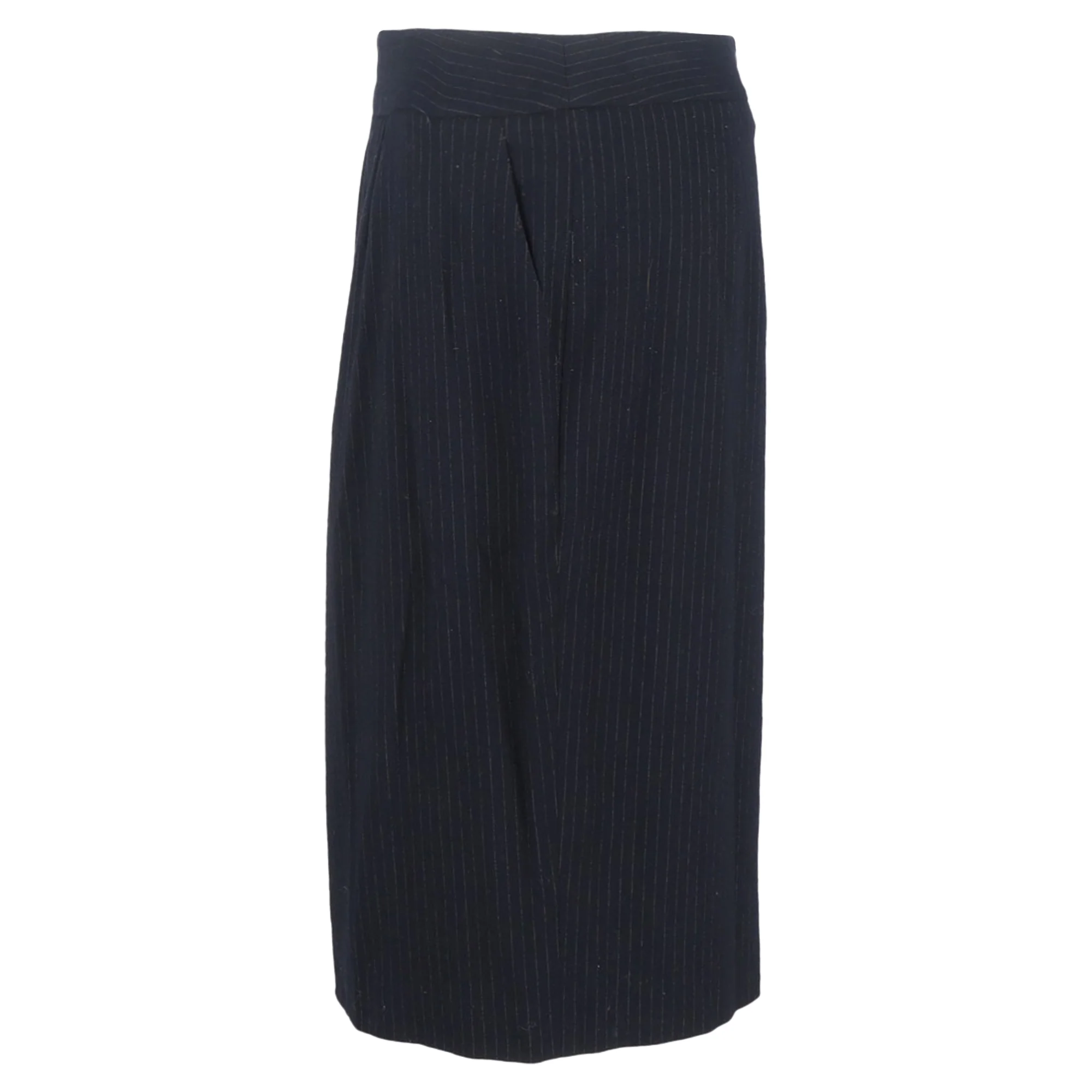 Max Mara Pinstripe Midi Pencil Skirt in Navy Blue Wool