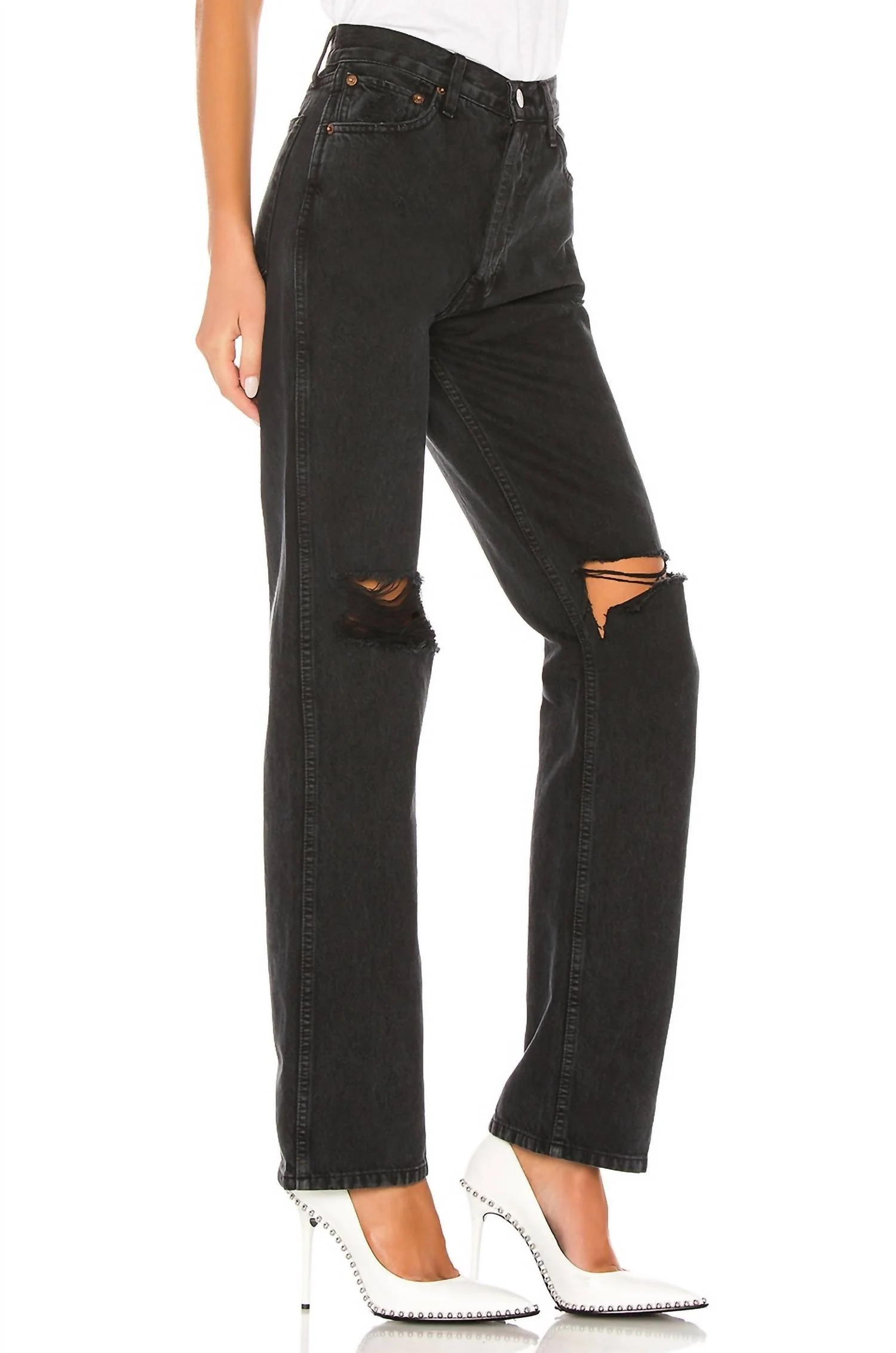 Originals High Rise Loose Jean In Washed Black With Rips
