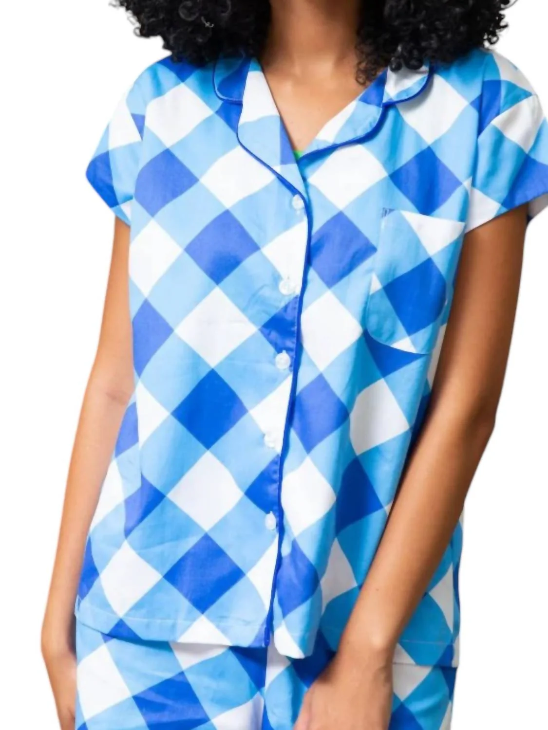 Ruffled Pajama Summer Set In Buffalo Blue Check