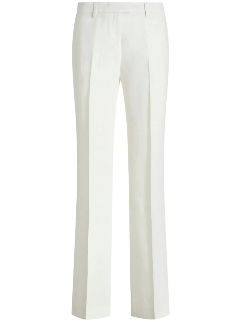 Straight-Fit White Trousers With Flared Hem