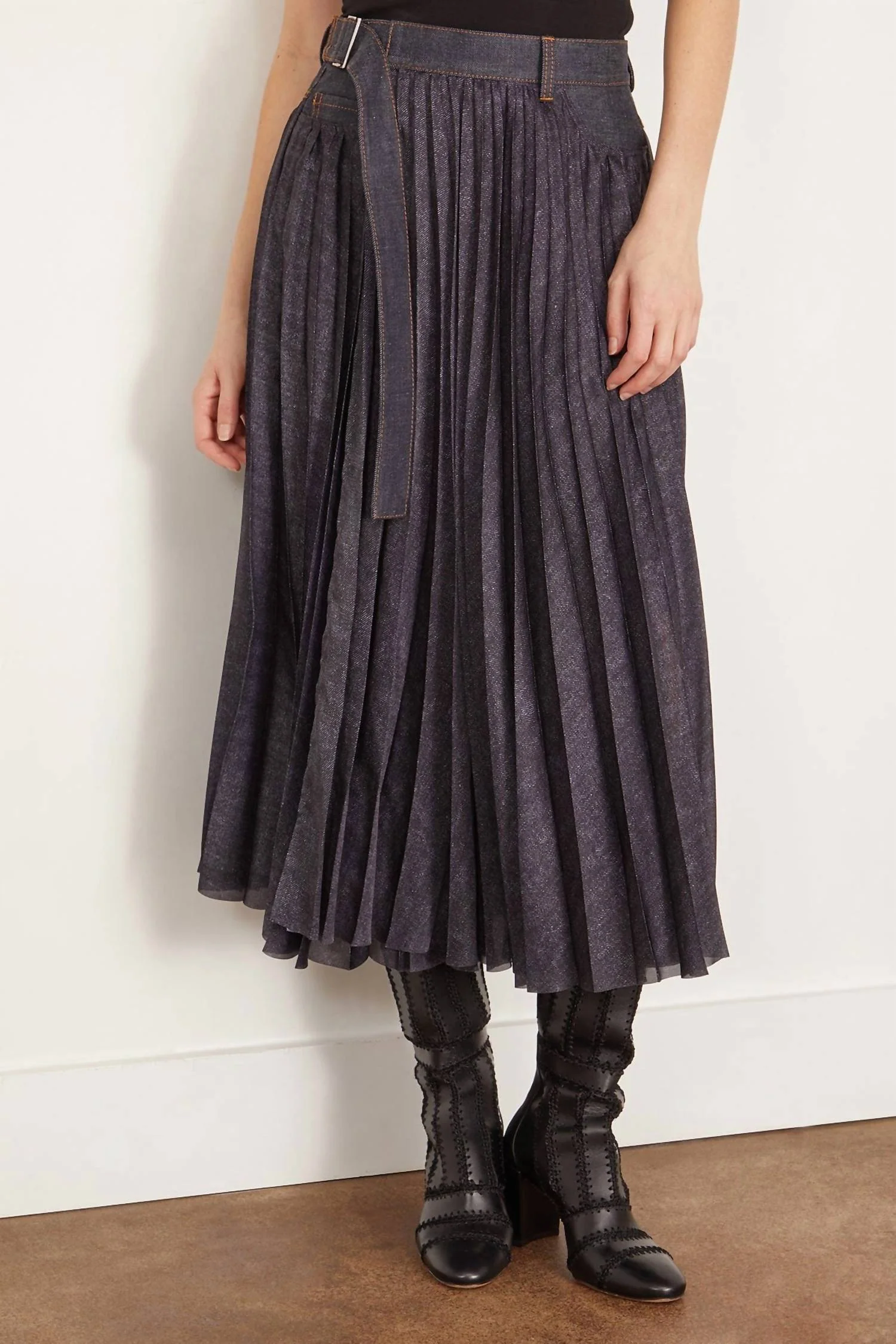 Denim Mix Skirt In Indigo