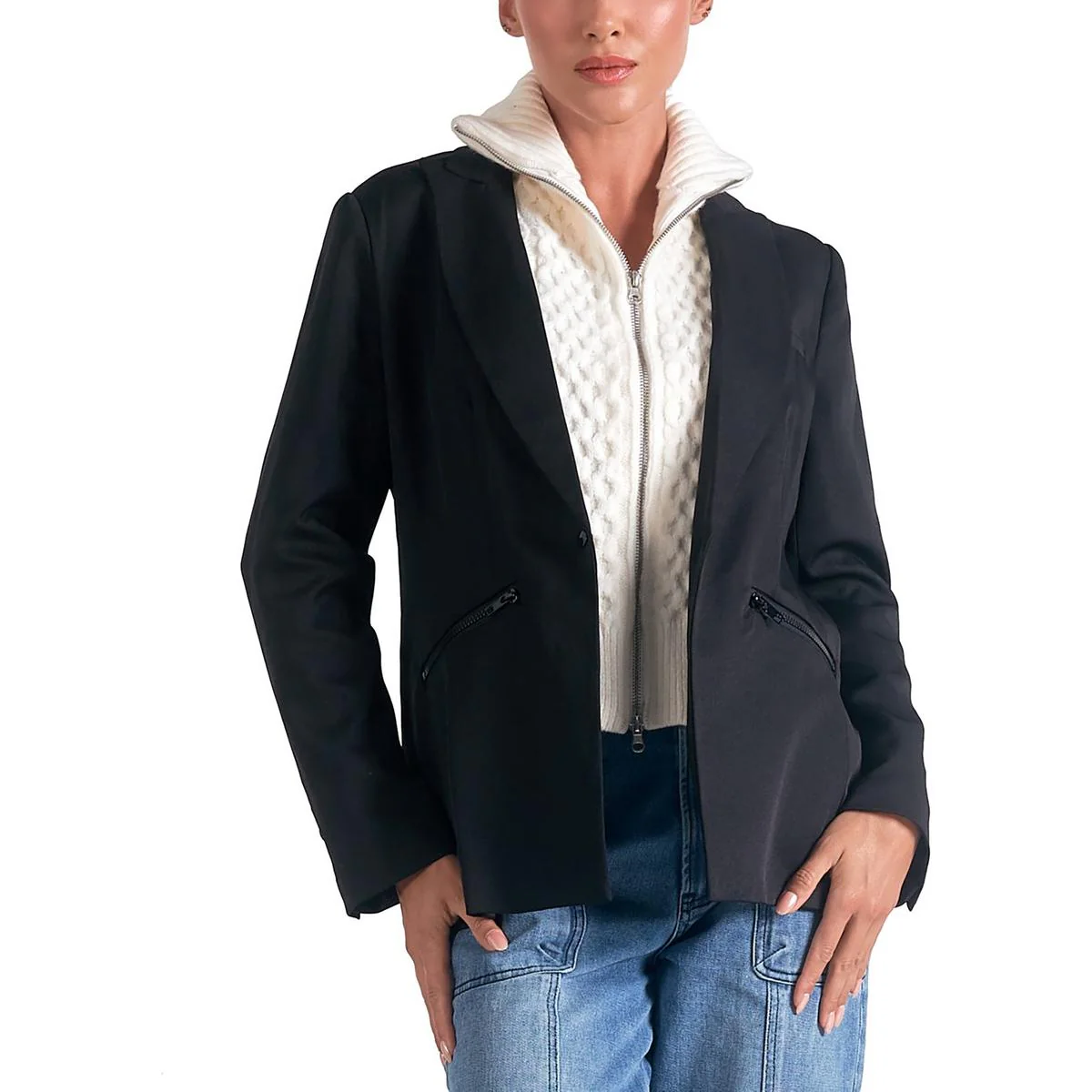 Womens Collar Polyester One-Button Blazer