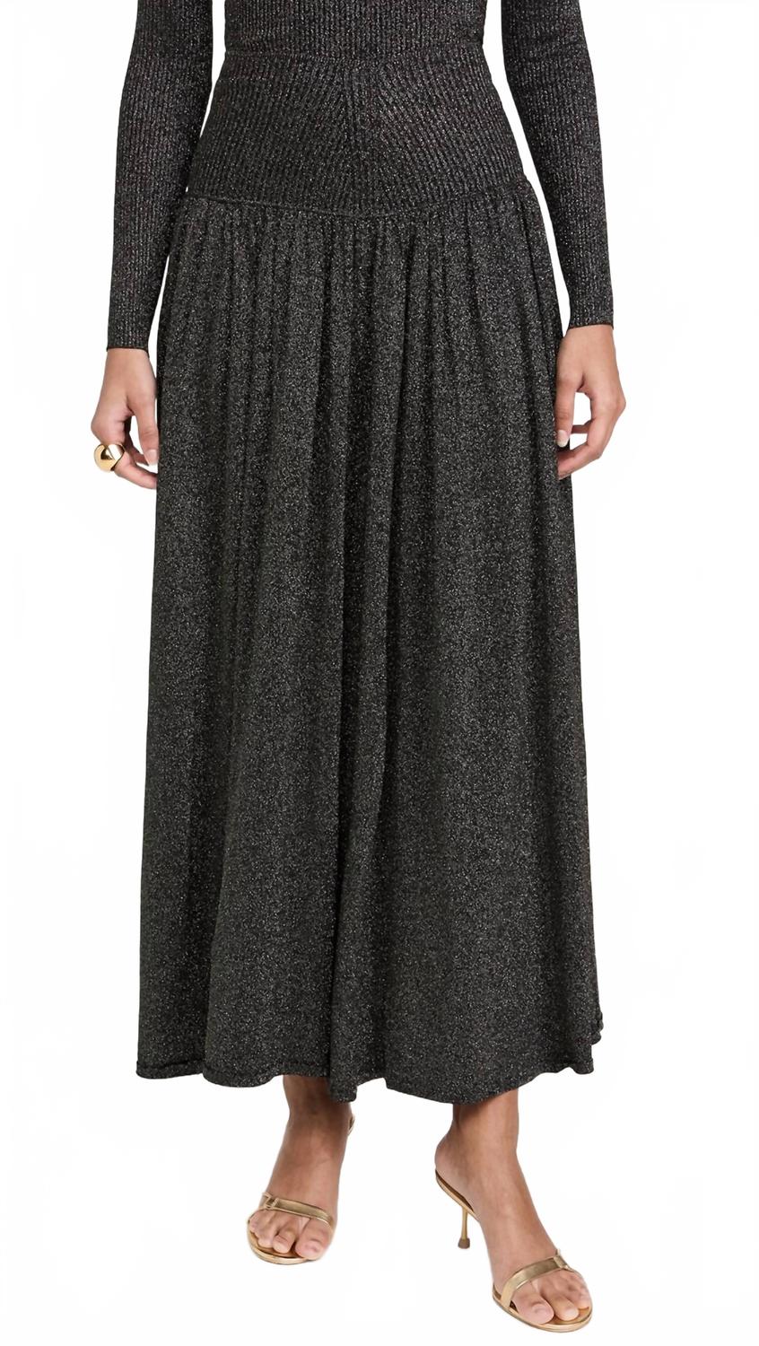 Crush Metallic Flare Skirt In Black