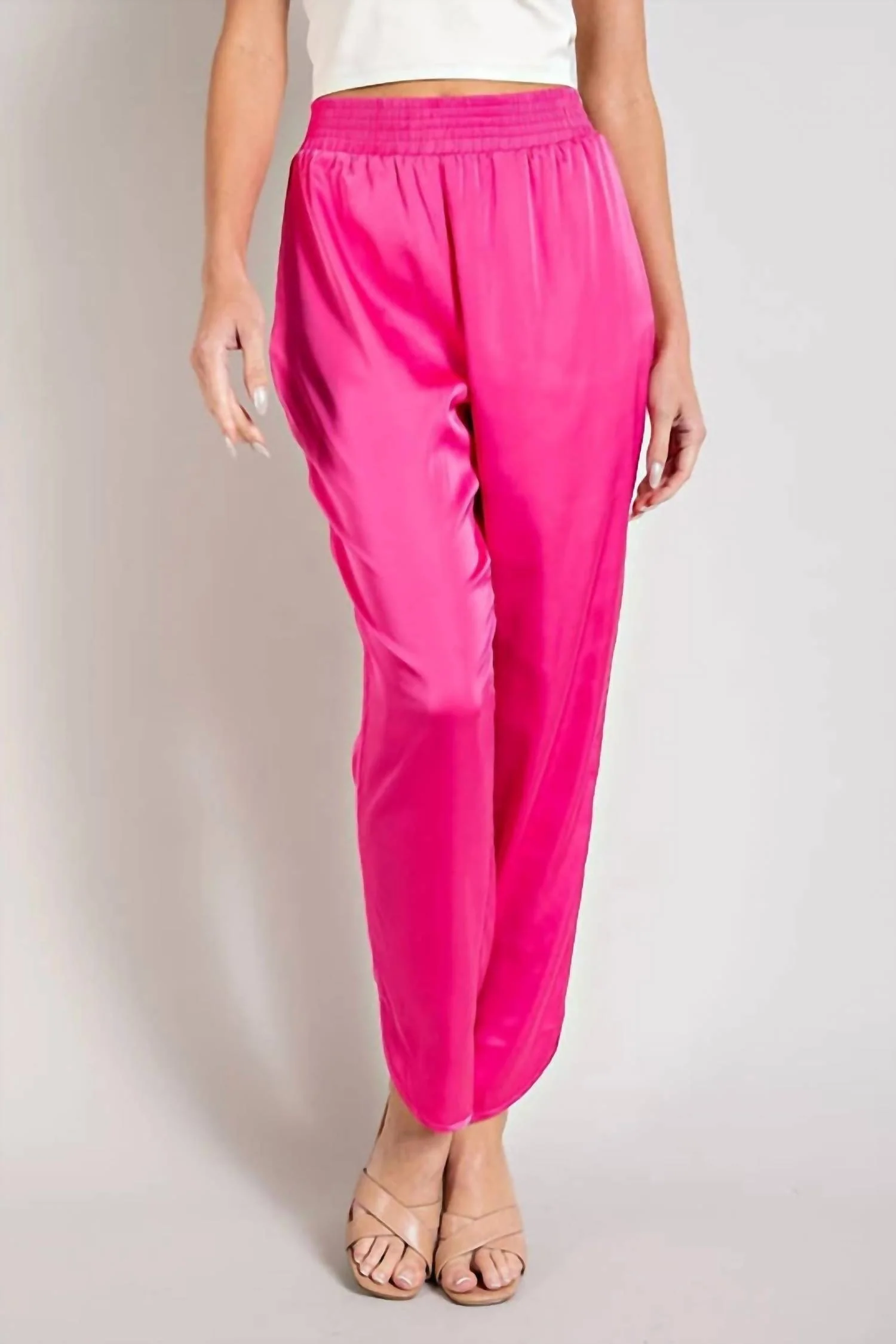 Satin Joggers In Hot Pink