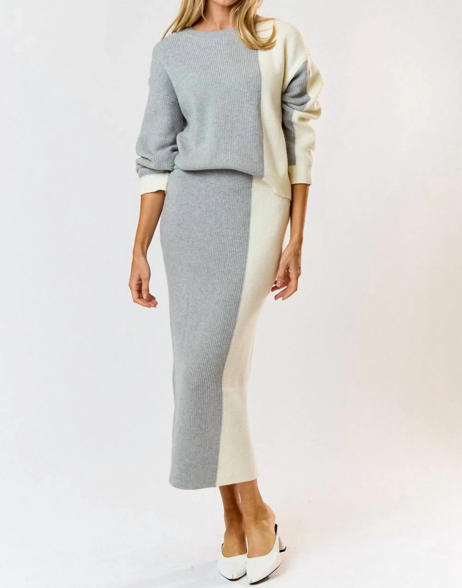 Colorblock Skirt In Grey And Cream