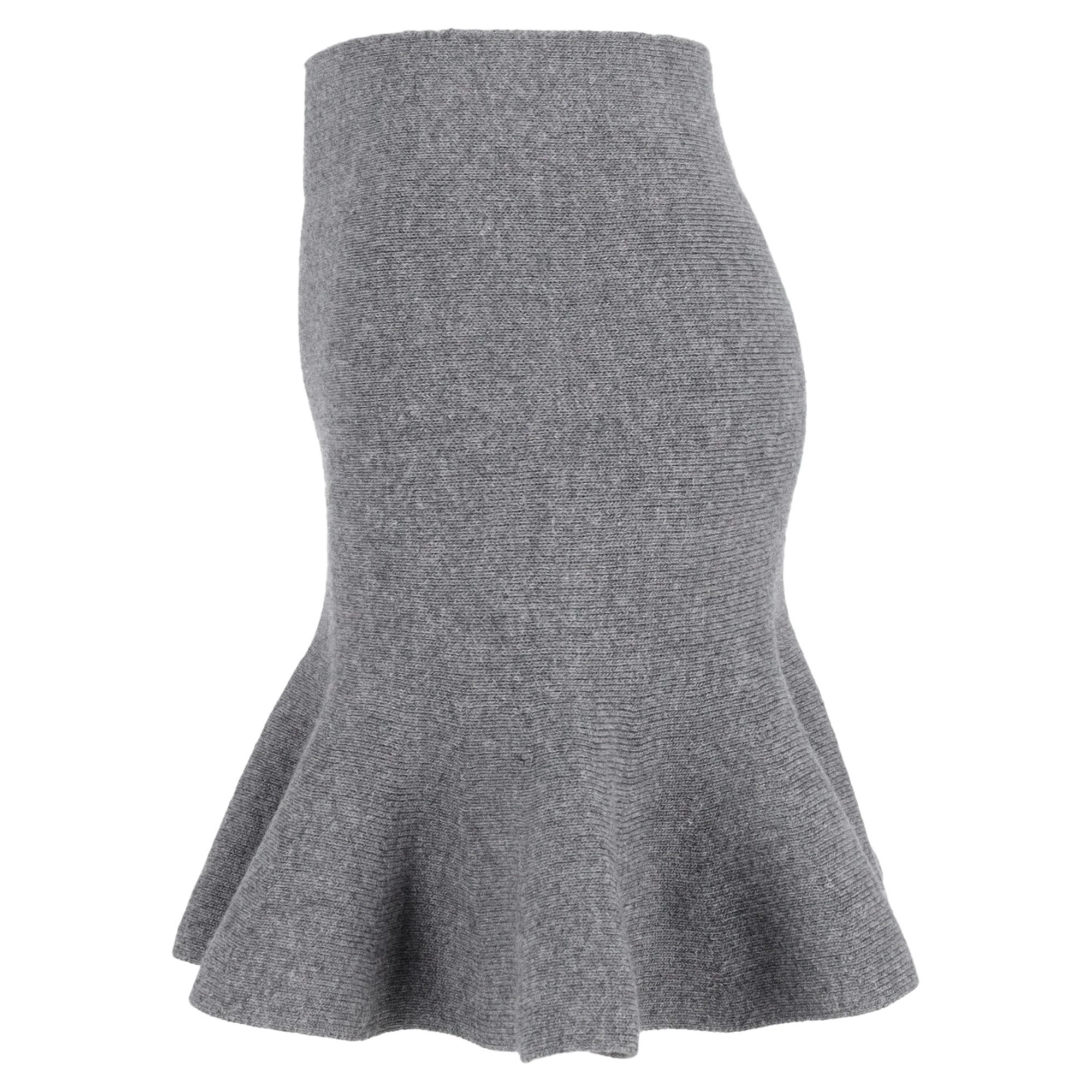 Jil Sander Knitted Mini High-Waisted Trumpet Skirt in Grey Wool