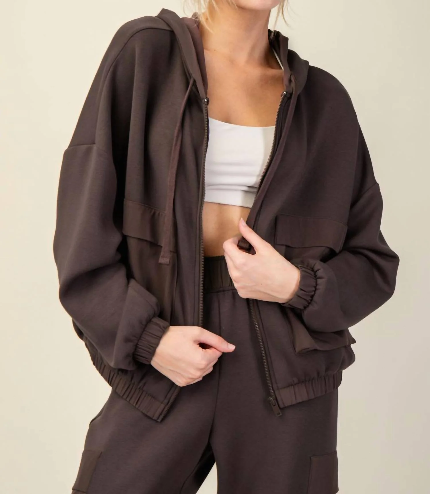 Seriously Soft Scuba Jacket & Jogger Set In Espresso