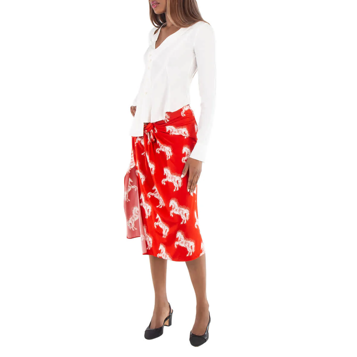 Stella McCartney Ladies Red Pixel Horses Bow Detailed Skirt