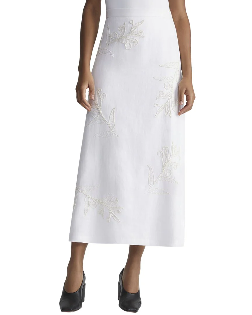 Lafayette 148 New York Eco Flora Embroidered Linen Midi Skirt