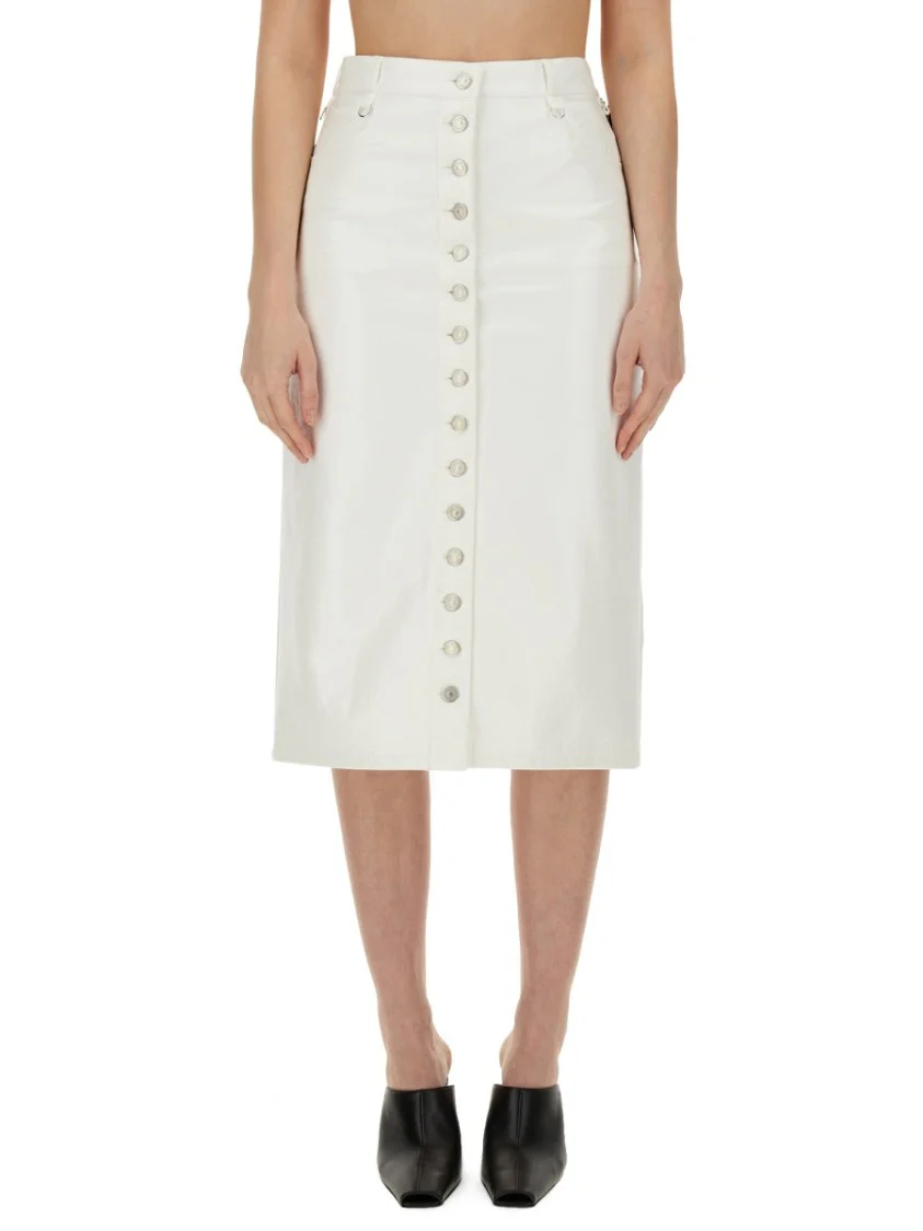 Midi Skirt With Front Button Detailing And Back Slit