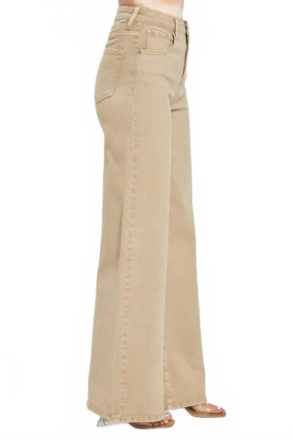 Any Season Wide Leg Denim Jeans In Khaki