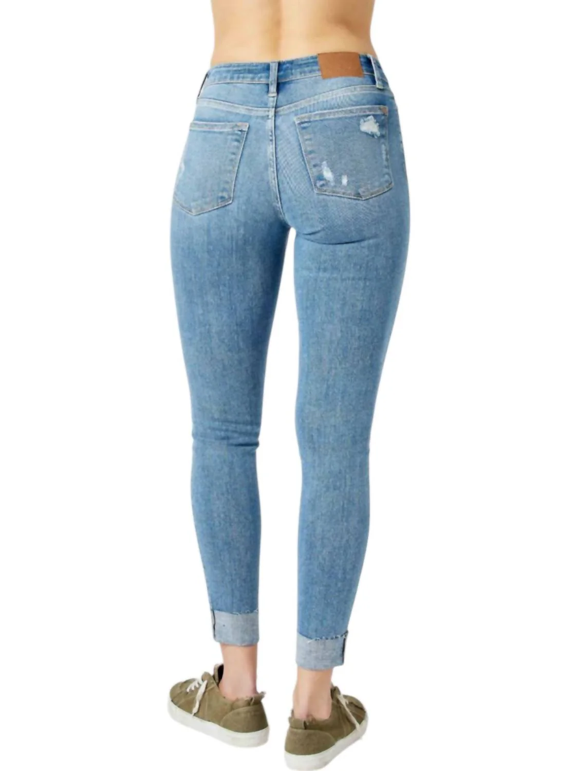 Destroy & Cuff Skinny Jeans In Blue