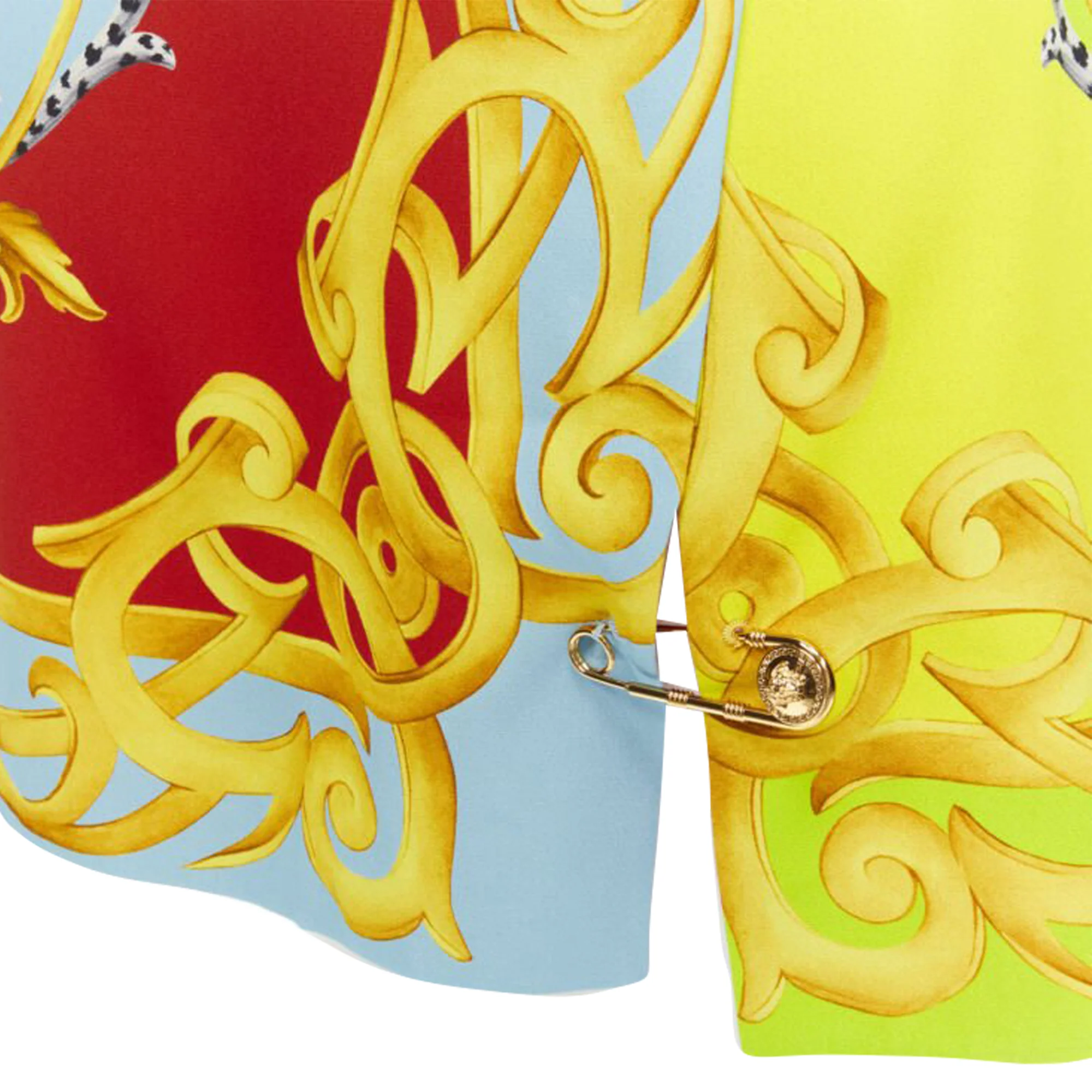 Versace Pop Barocco Medusa safety pin mini skirt